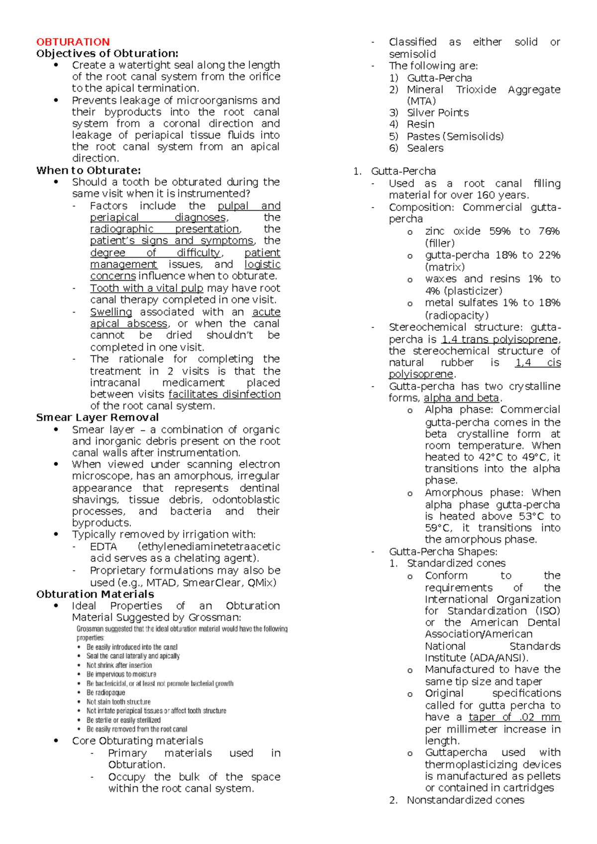 Obturation Prefinal endodontics lab OBTURATION Objectives of