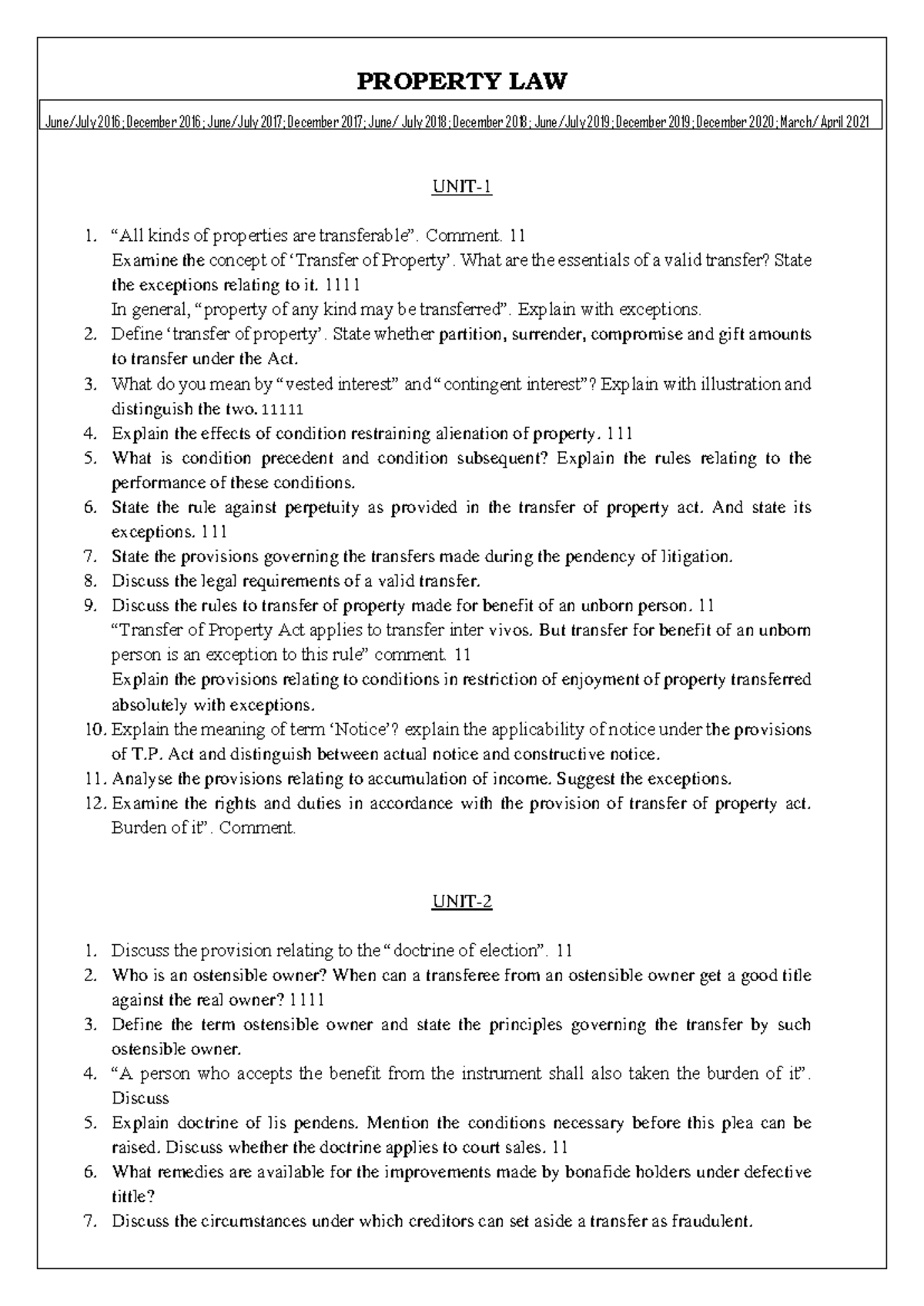 Property law material, STUDY MATERIAL, GUIDE - PROPERTY LAW June/July ...