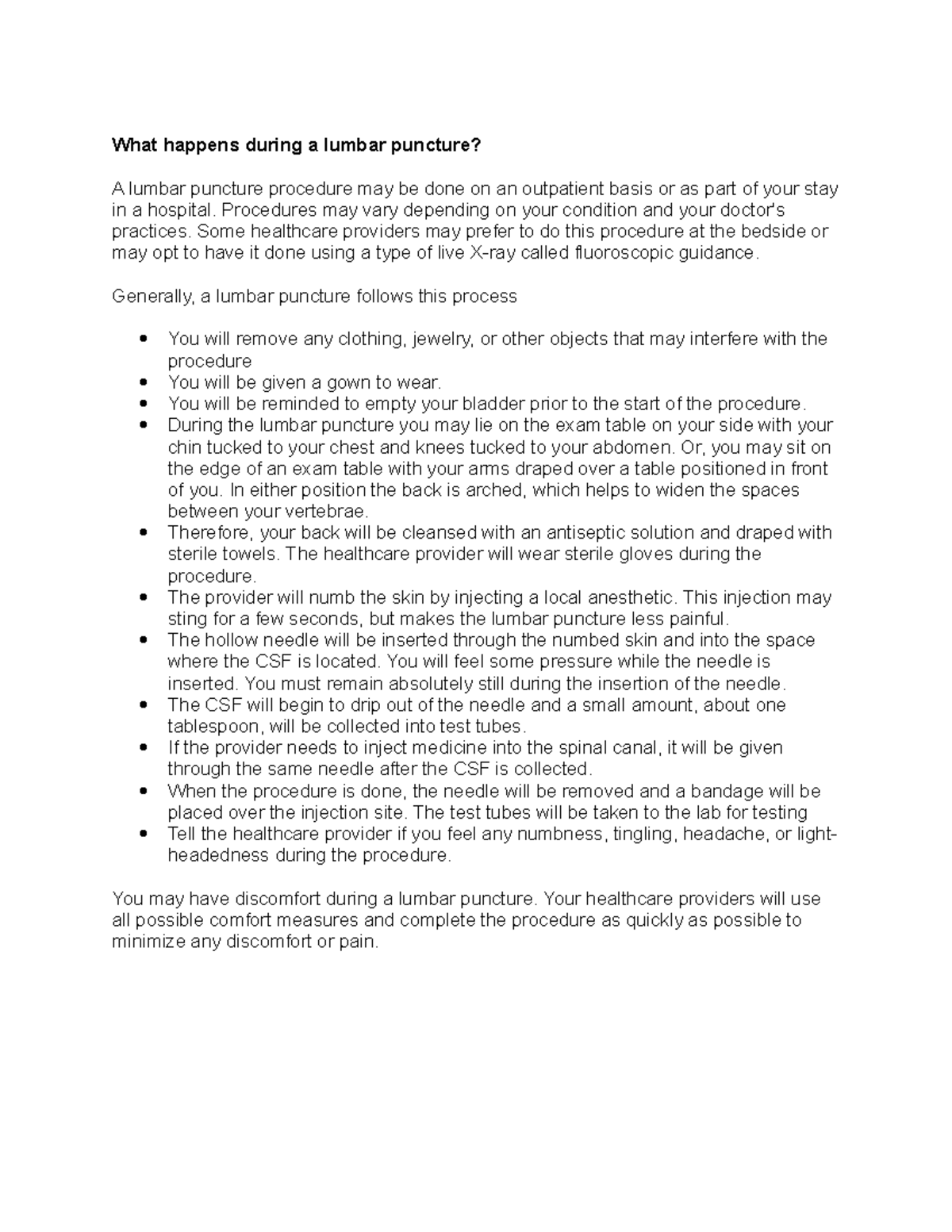 What happens during a lumbar puncture - Procedures may vary depending ...