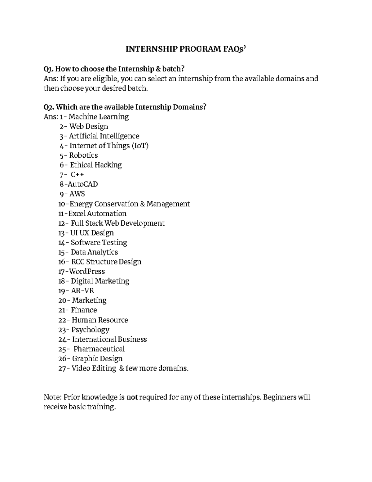 Internship Program FAQs’ - INTERNSHIP PROGRAM FAQs’ Q1. How to choose ...