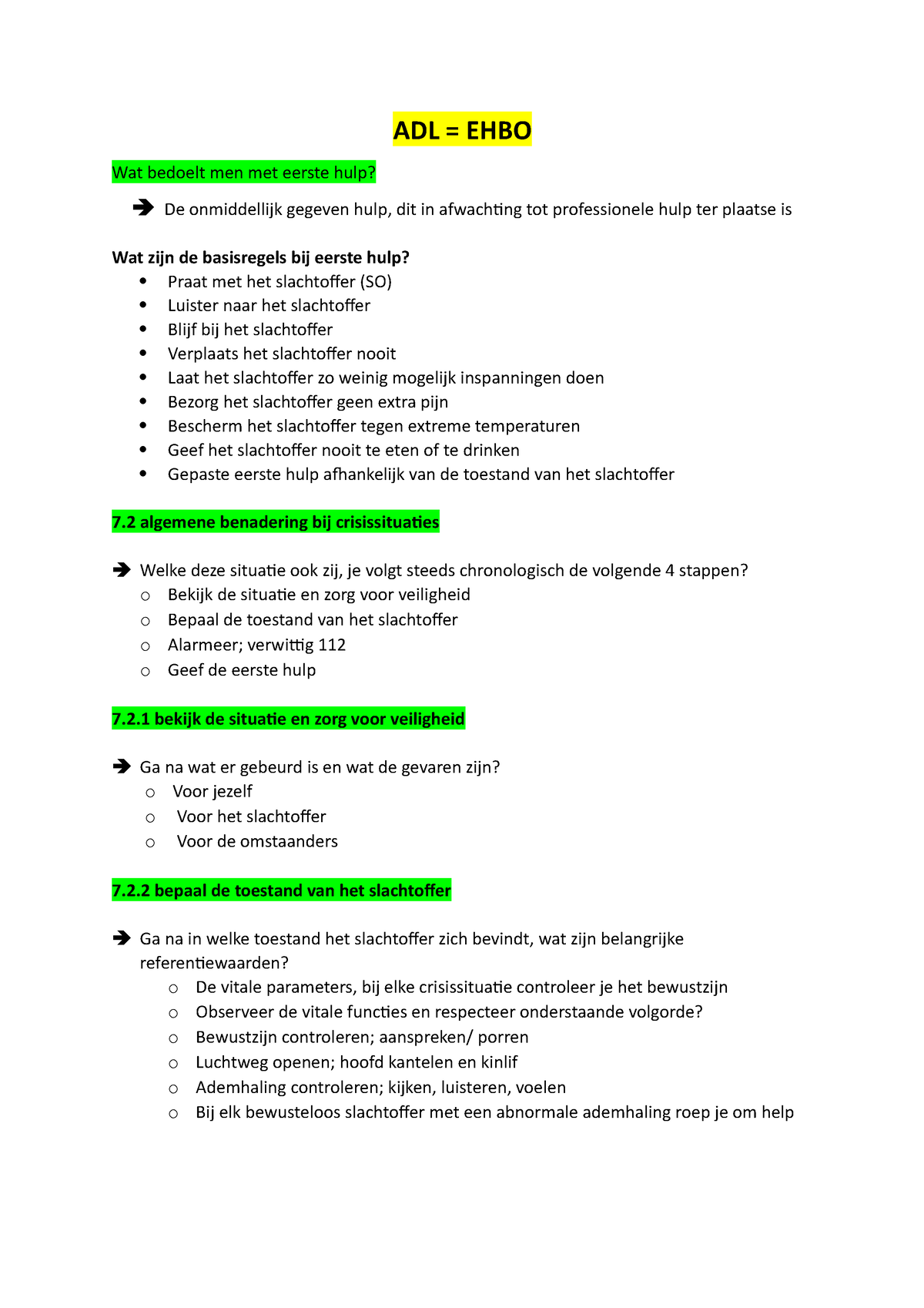 Adl Samenvatting Ehbo Adl Ehbo Wat Bedoelt Men Met Eerste Hulp