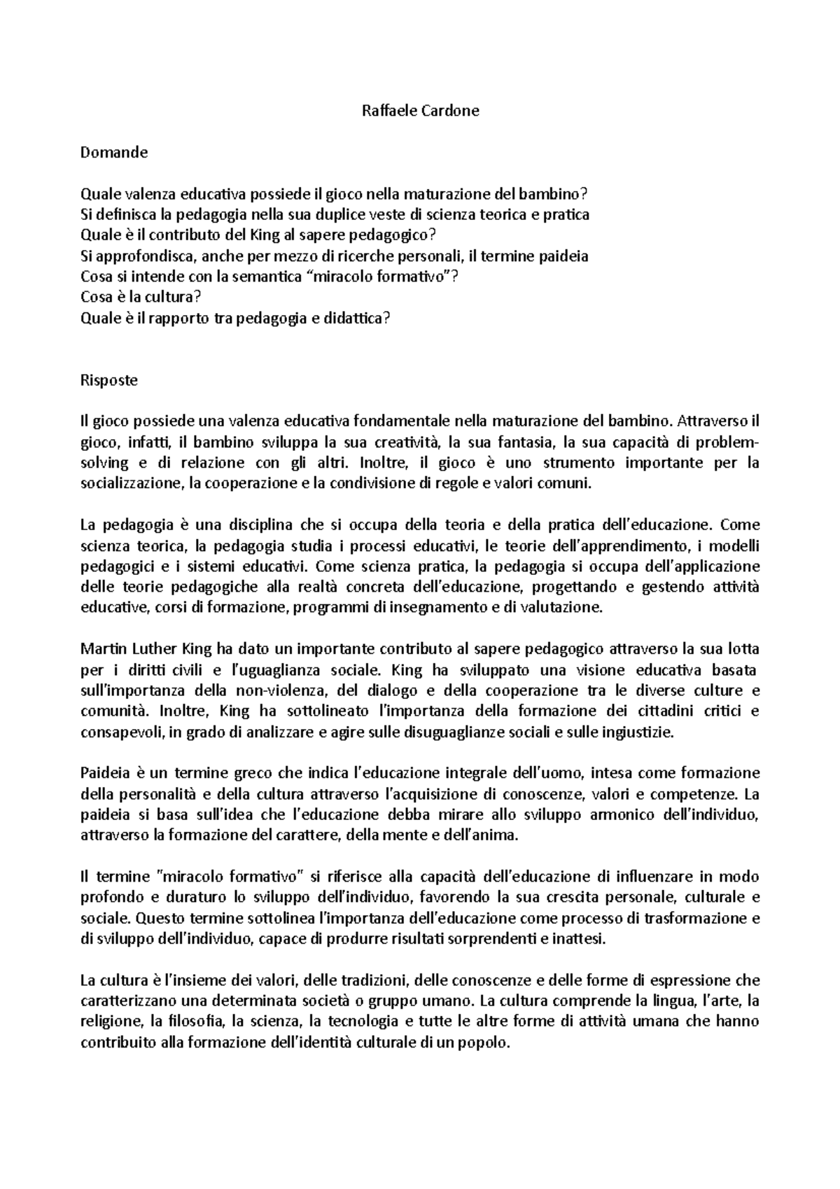 Domande varie - Martin Luther King etc - Raffaele Cardone - Raffaele ...