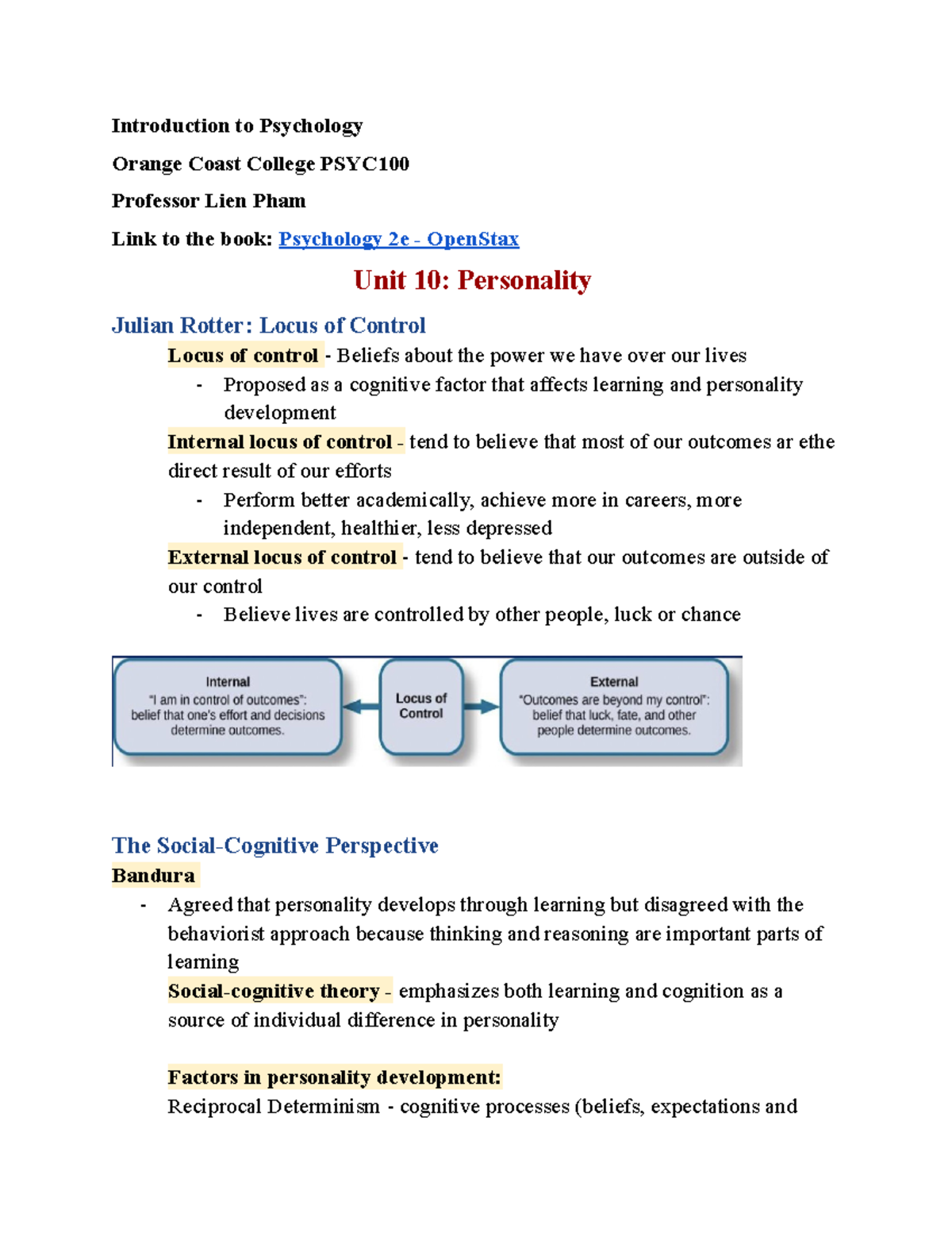 Unit 10 Personality - Introduction To Psychology Orange Coast College ...