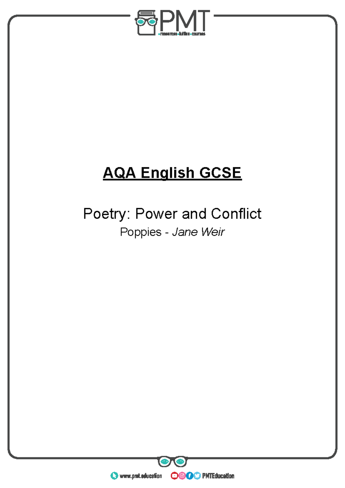 Poppies-Jane-Weir - AQA English GCSE Poetry: Power and Conflict Poppies ...