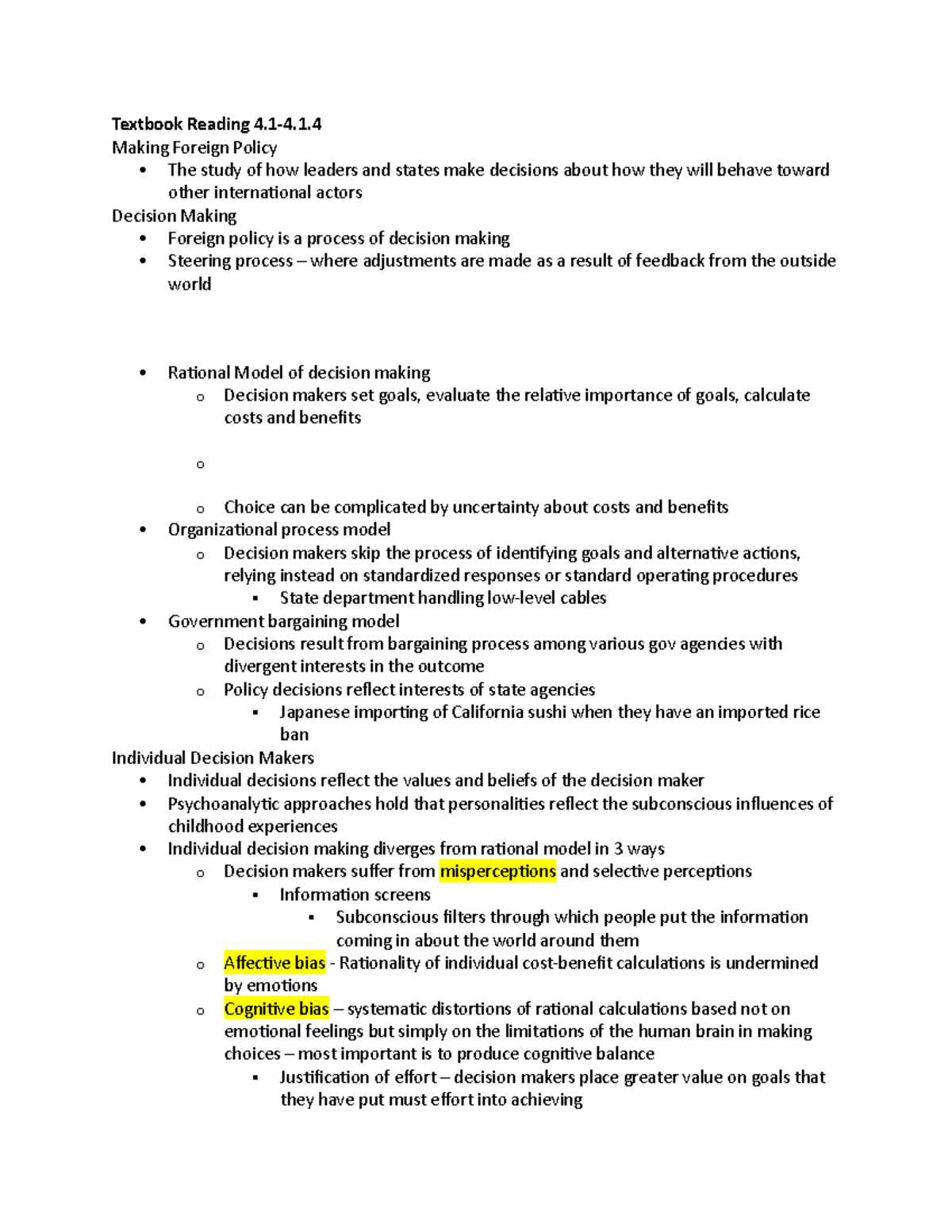 Textbook Reading 4 - 1-4. Making Foreign Policy The study of how ...