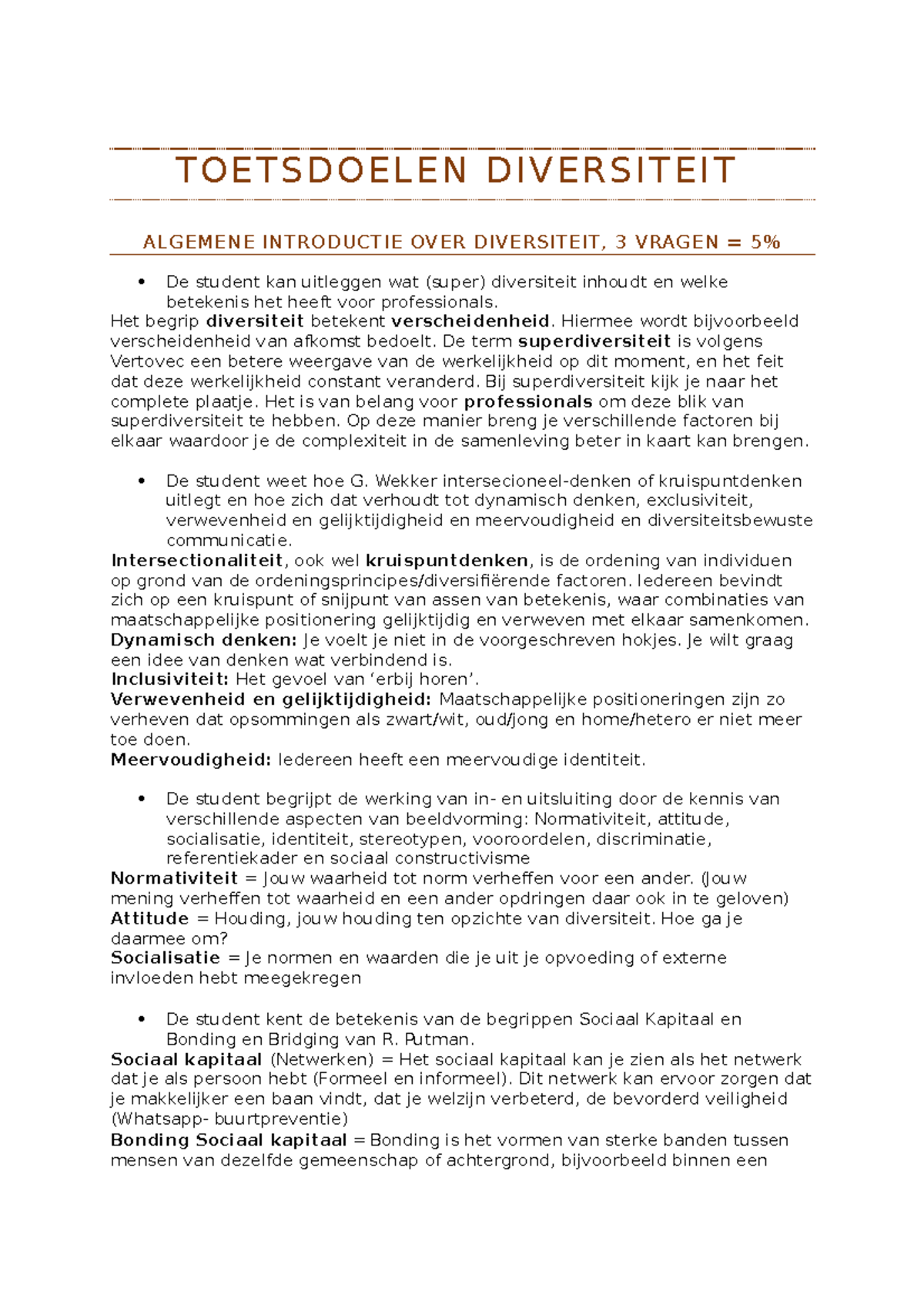 Toetsdoelen Diversiteit T O E T S D O E L E N D I V E R S I T E I T