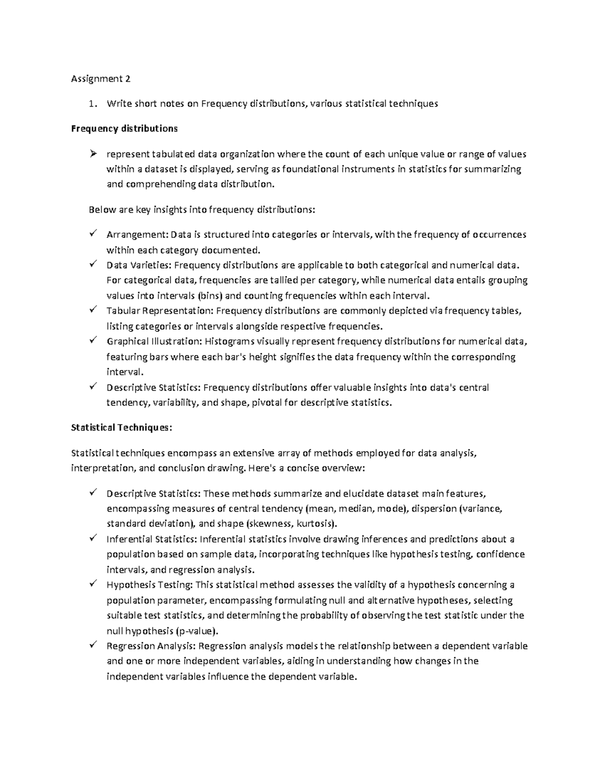 Assignment 2 - Write short notes on Frequency distributions, various ...