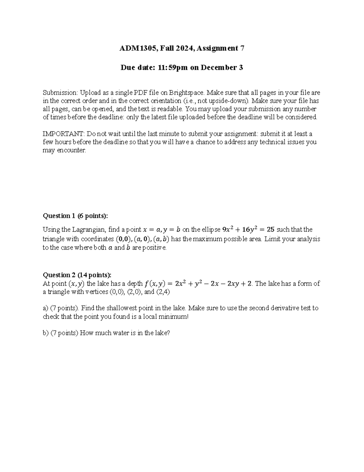 ADM1305 2024 Assignment 7 - ADM1305, Fall 202 4 , Assignment 7 Due date ...