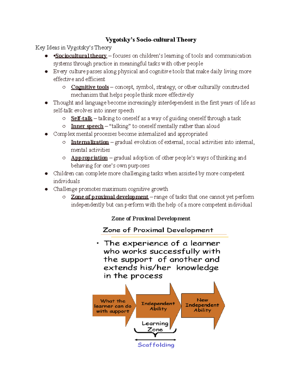 What are the key ideas in vygotsky's discount theory