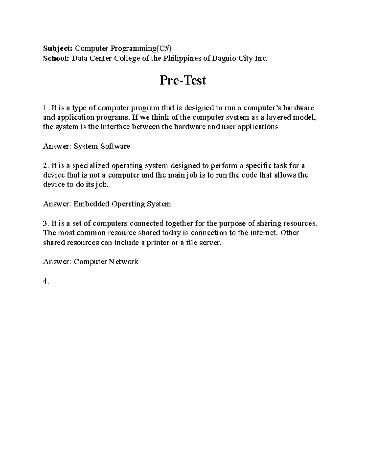 Programming C+ Subject Program - Subject: Computer Programming(C# ...