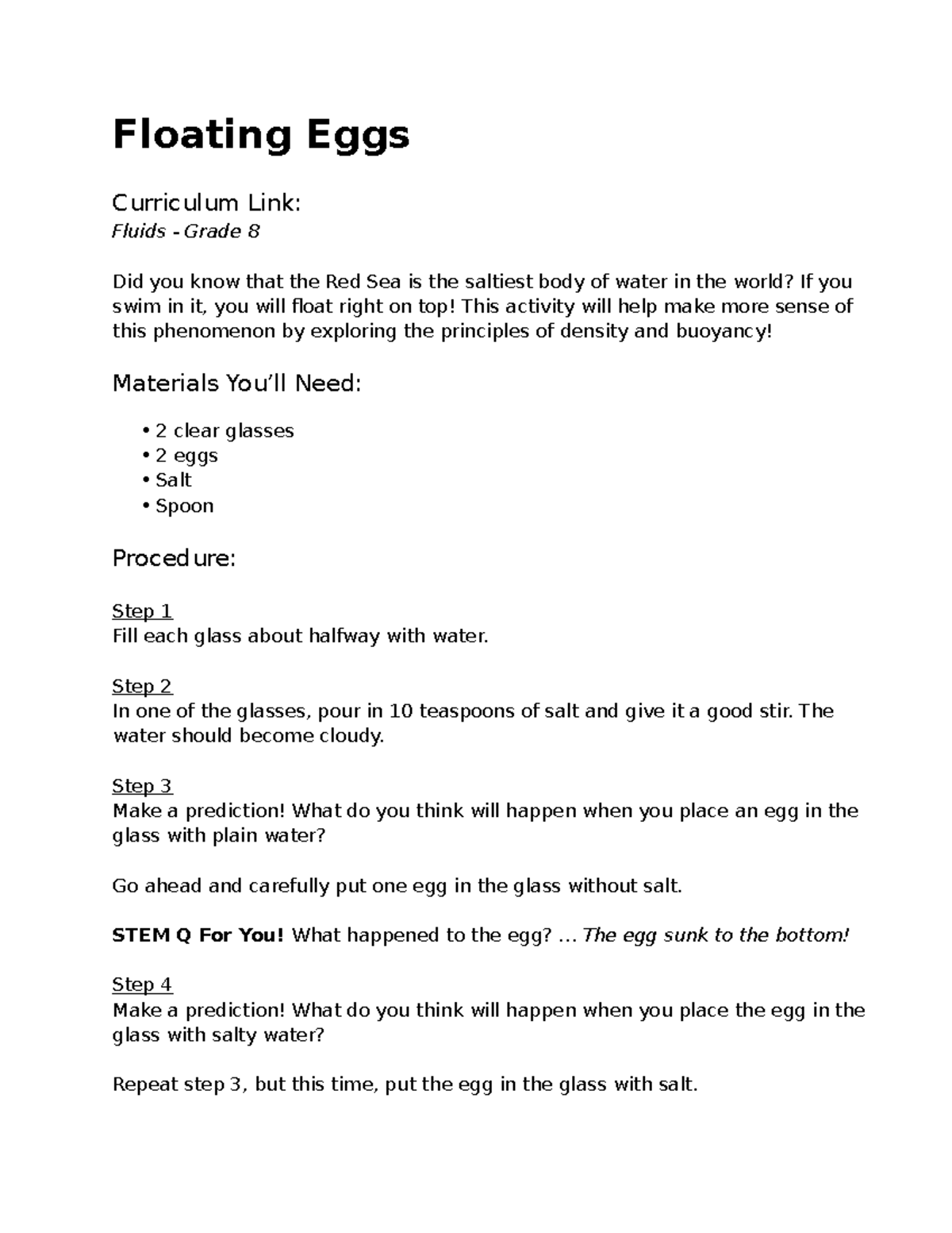 Floating Eggs - Assignment for study materials - Floating Eggs ...