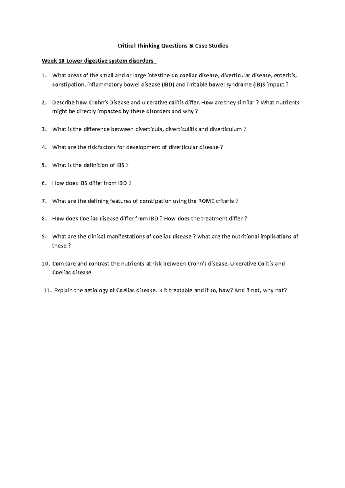 digestive system critical thinking questions