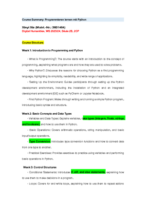 Course Summary-Foundations of AI -Nr.: 3681464) Digital Humanities, WS ...