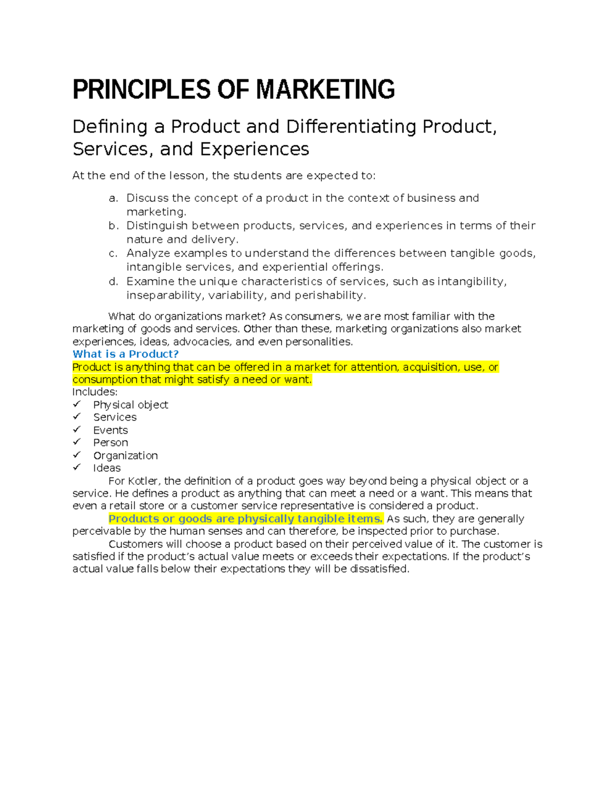 Principles-OF- Marketing Notes - PRINCIPLES OF MARKETING Defining a ...