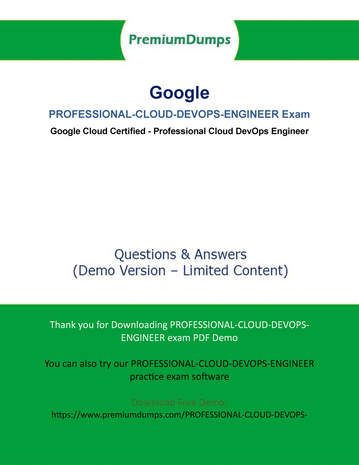 Professional Cloud Dev Ops Engineer demo - Questions Answers PDF Page 1 Google  Exam Google Cloud - Sns-Brigh10