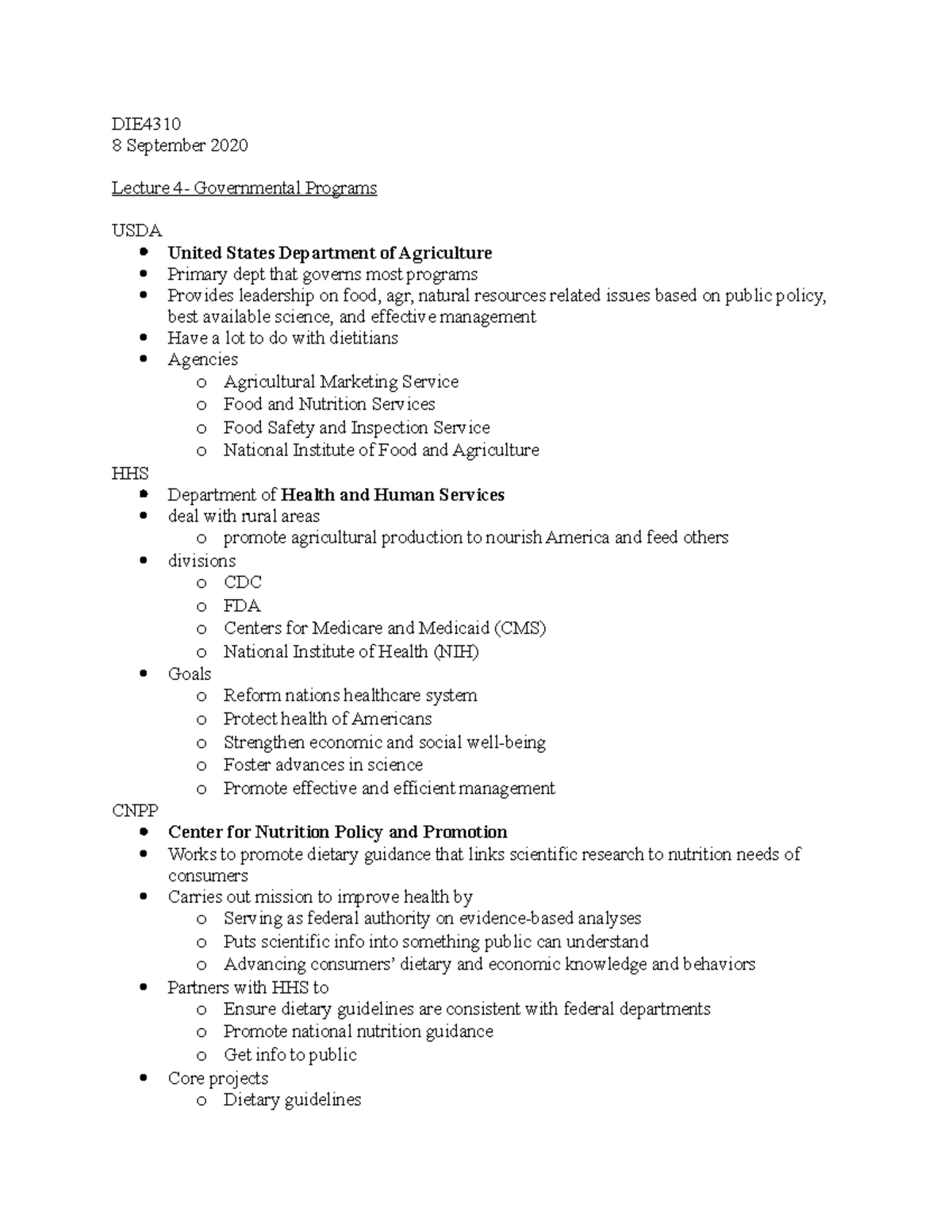 Governmental Programs - DIE 8 September 2020 Lecture 4- Governmental ...