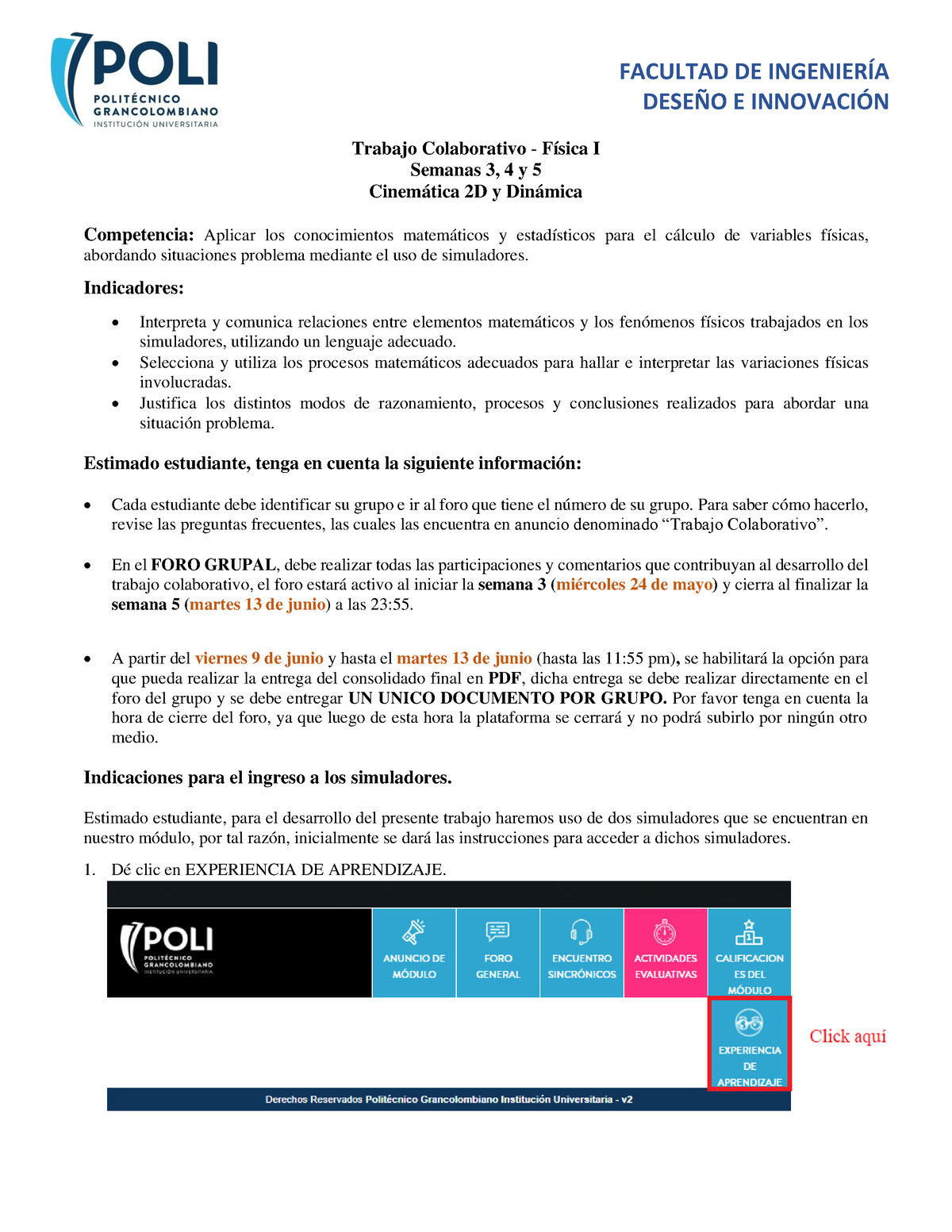 Trabajo Colaborativo 2023-10 B2 Física 1 - DESEÑO E INNOVACIÓN Trabajo ...