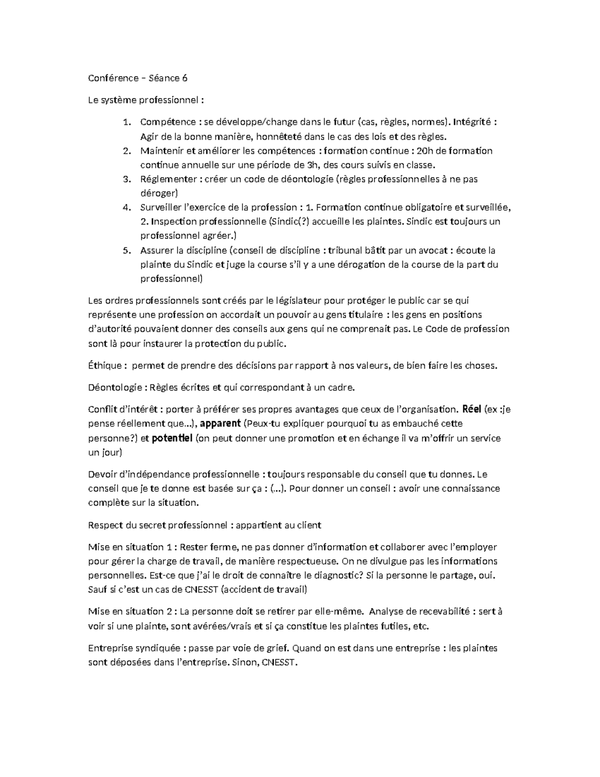 Conférence et note d'examen - Conférence – Séance 6 Le système ...