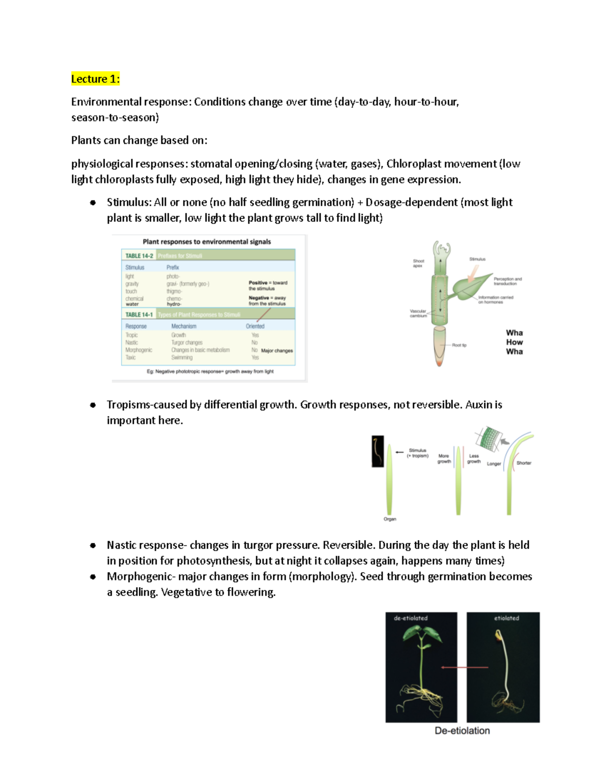 BIO 230 LECT 1 - Lecture notes 1 - Lecture 1: Envir onmental response ...