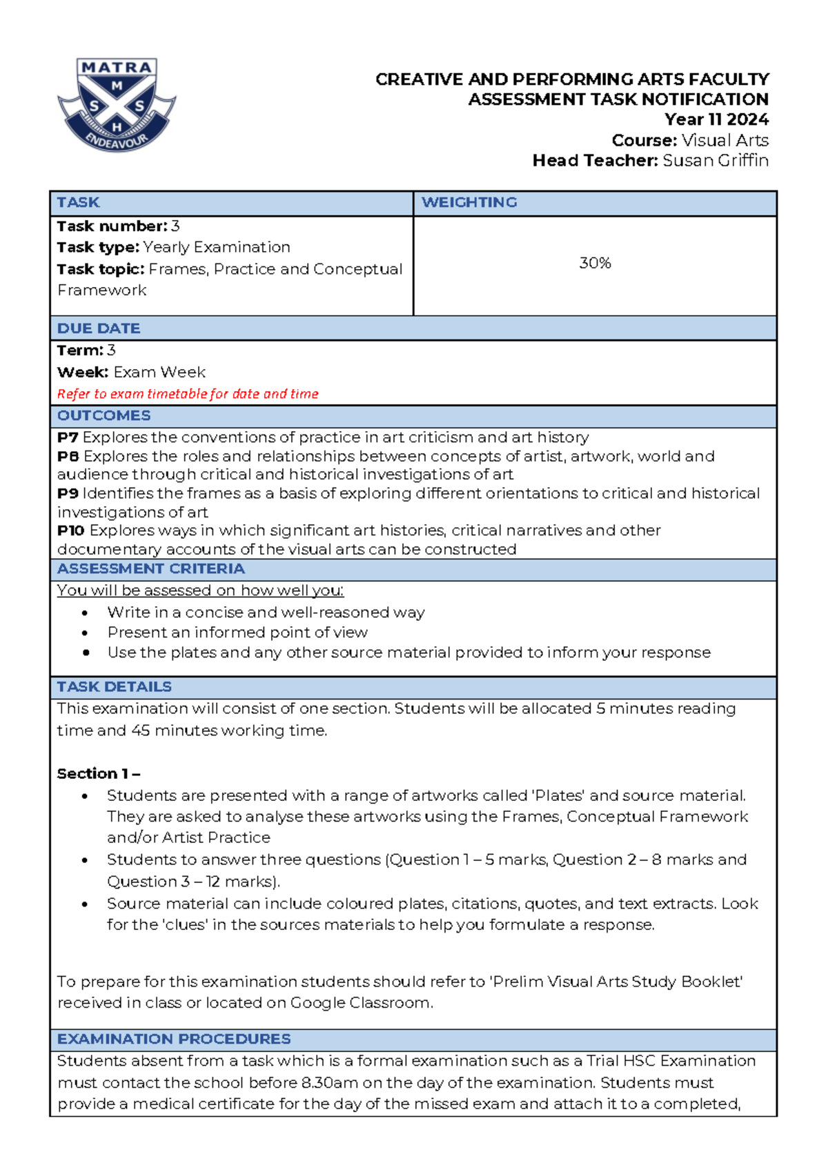 Exam Notification - yes - CREATIVE AND PERFORMING ARTS FACULTY ...