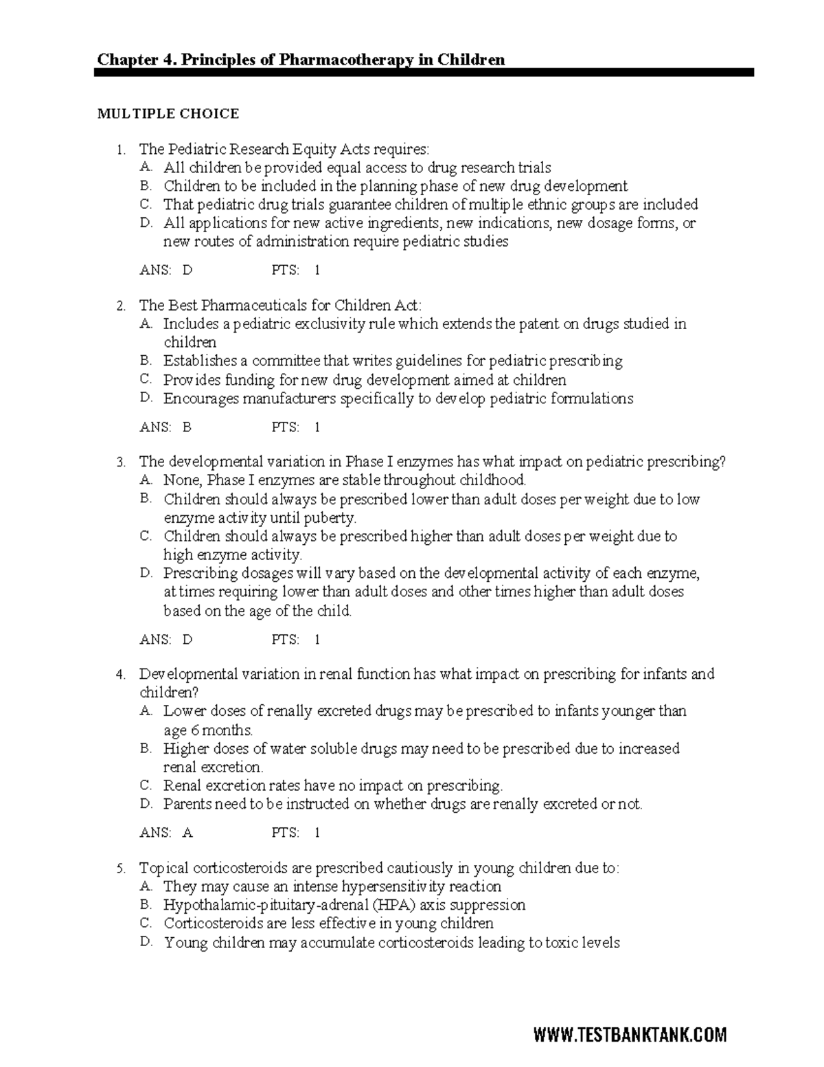 Ch4 - test questions - Chapter 4. Principles of Pharmacotherapy in ...