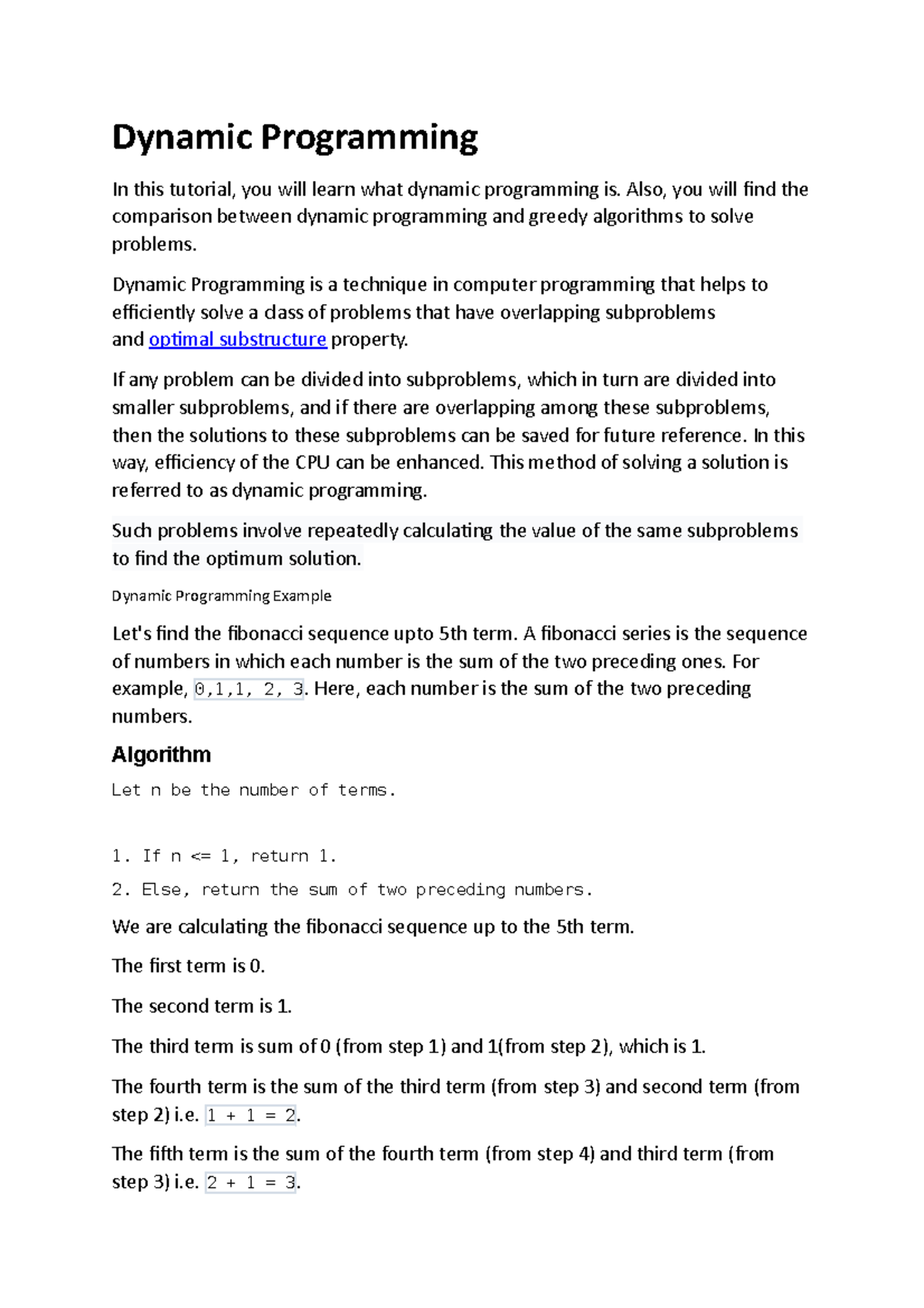 Dynamic Programming - Also, you will find the comparison between ...