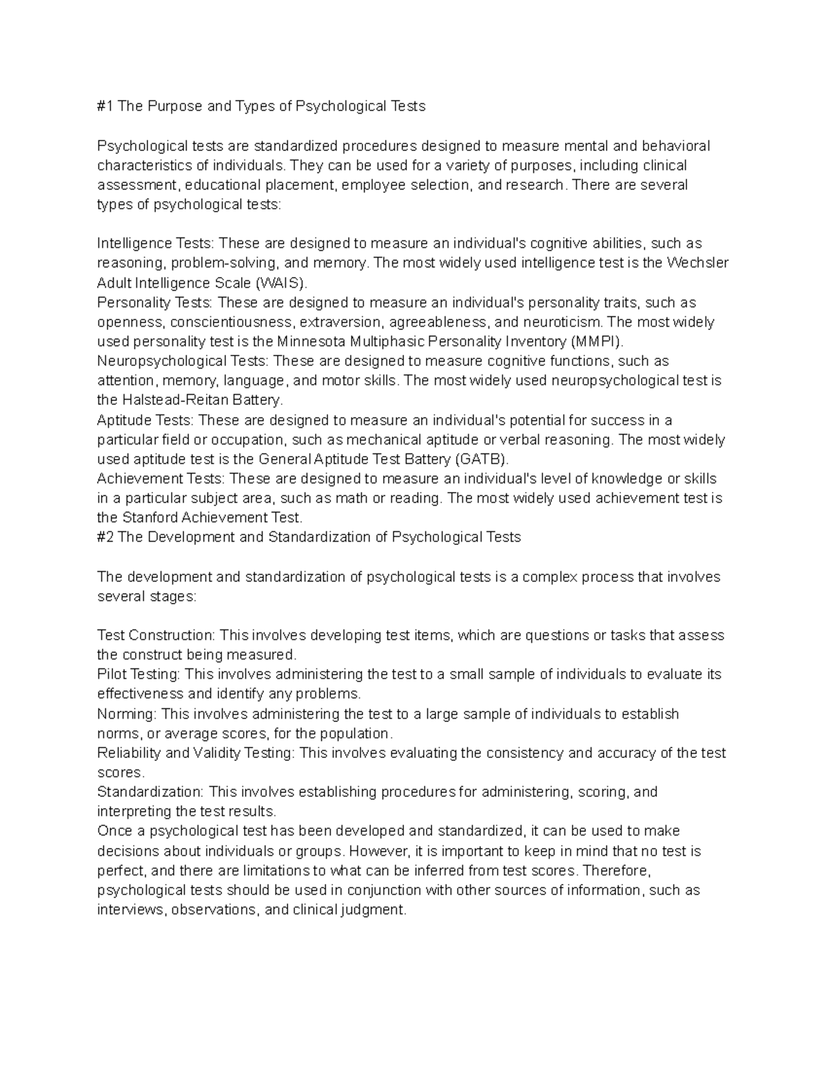 Introduction to Psychological Tests 12 1 The Purpose and Types of