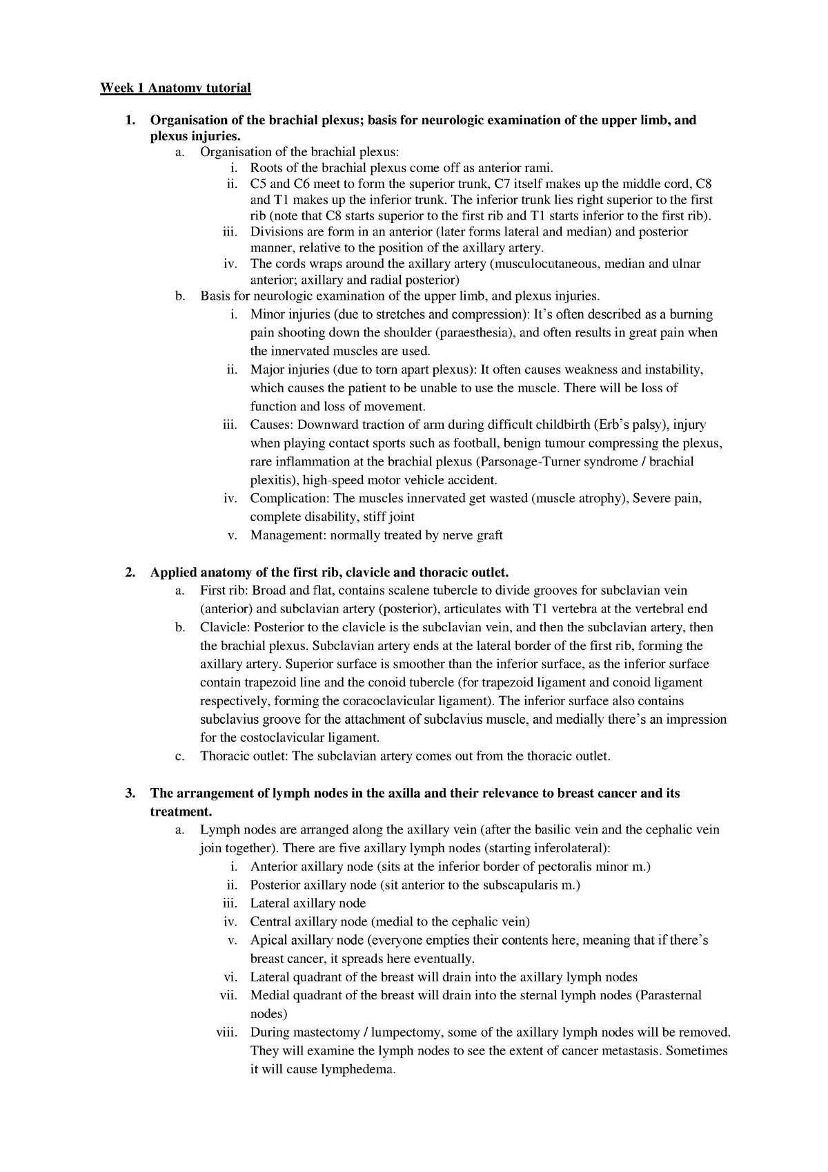 Tutorial work - Anatomy tutorial questions, weeks 1-3, 5-7 - Week 1 ...