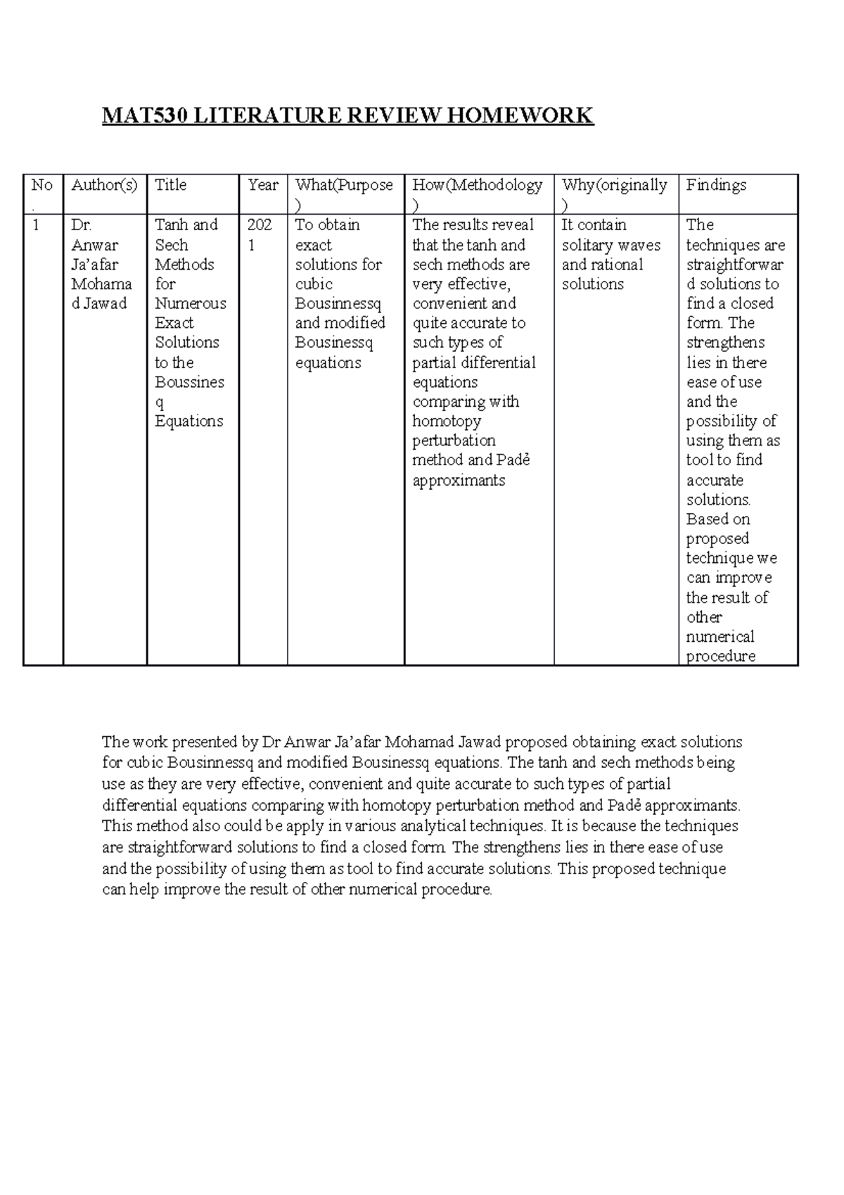 MAT530 Literature Review Homework - MAT530 LITERATURE REVIEW HOMEWORK ...