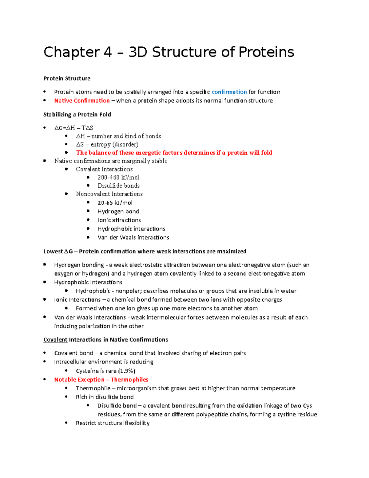 Biochemistry Chapter 4 Notes - Chapter 4 – 3D Structure of Proteins ...