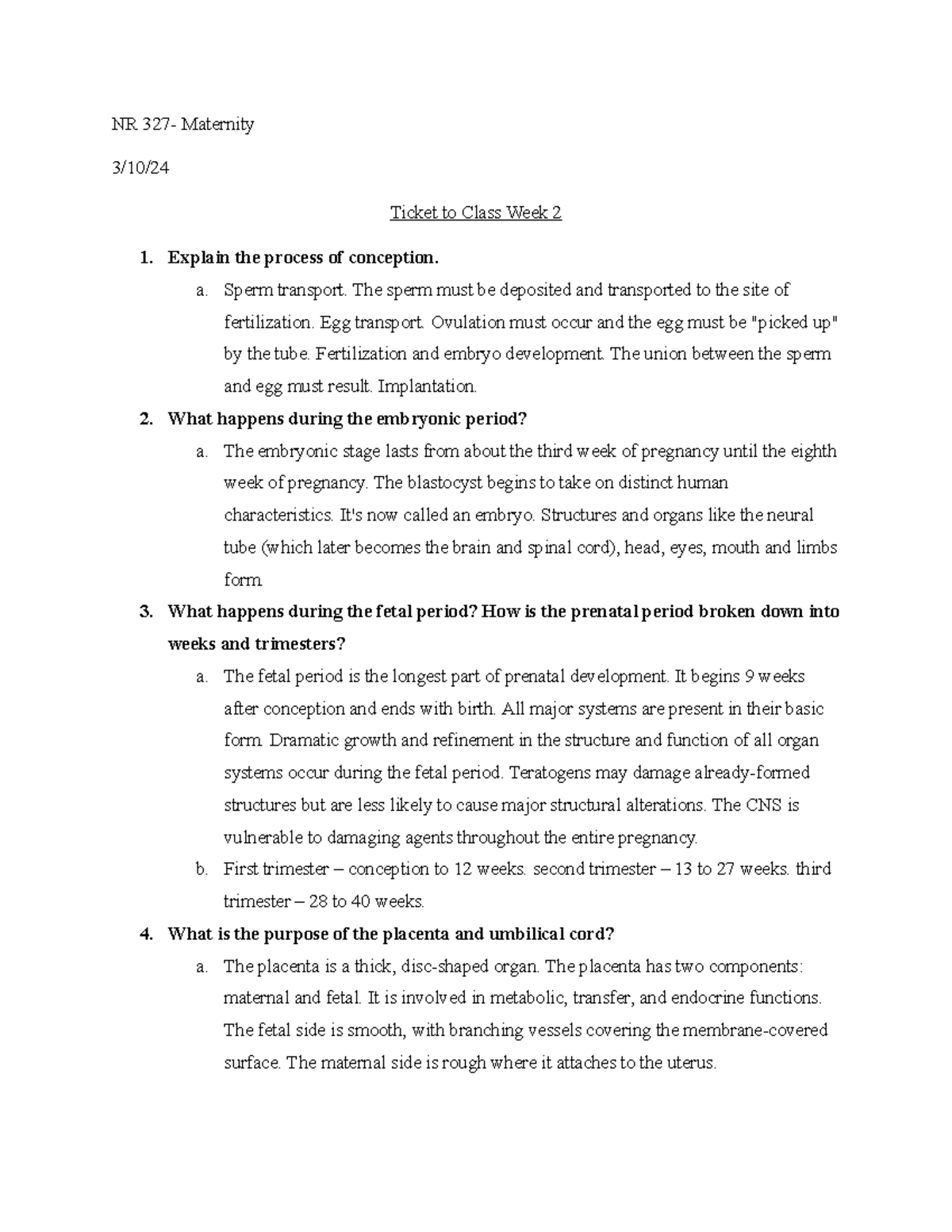 Ticket to Class Week 2 - care plan - NR 327- Maternity 3/10/ Ticket to ...