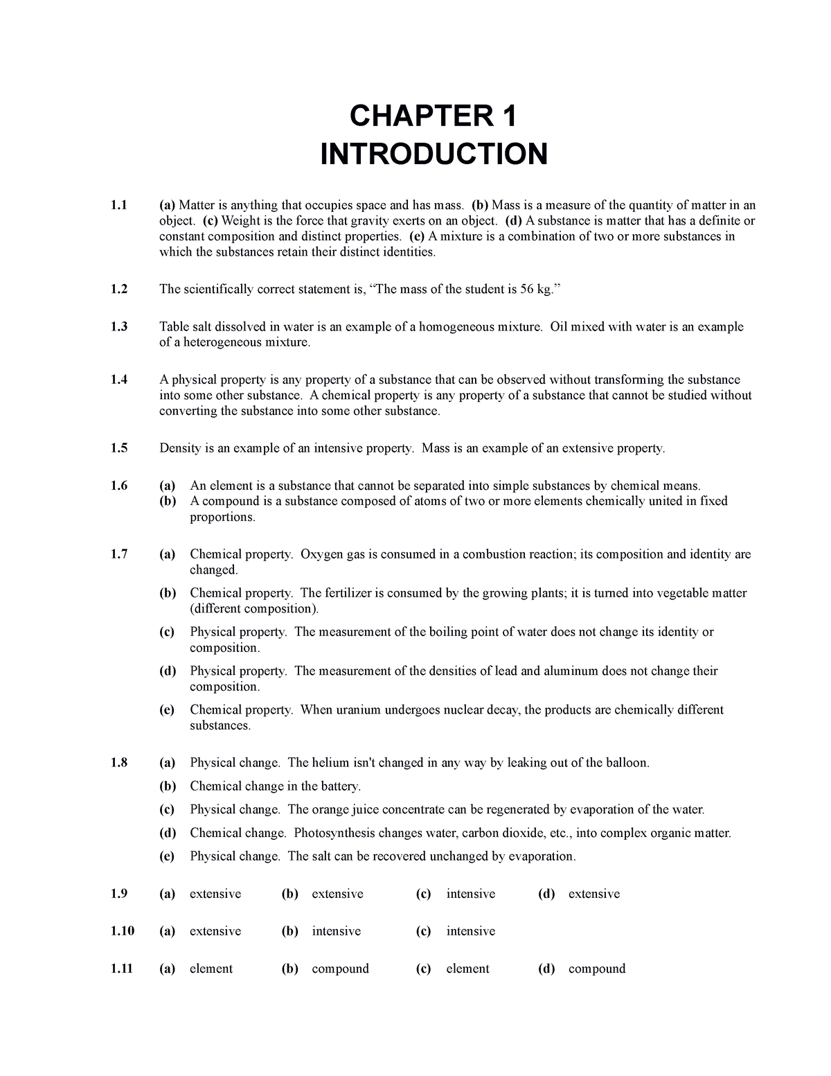 Ch01 - CHAPTER 1 INTRODUCTION 1 (a) Matter Is Anything That Occupies ...