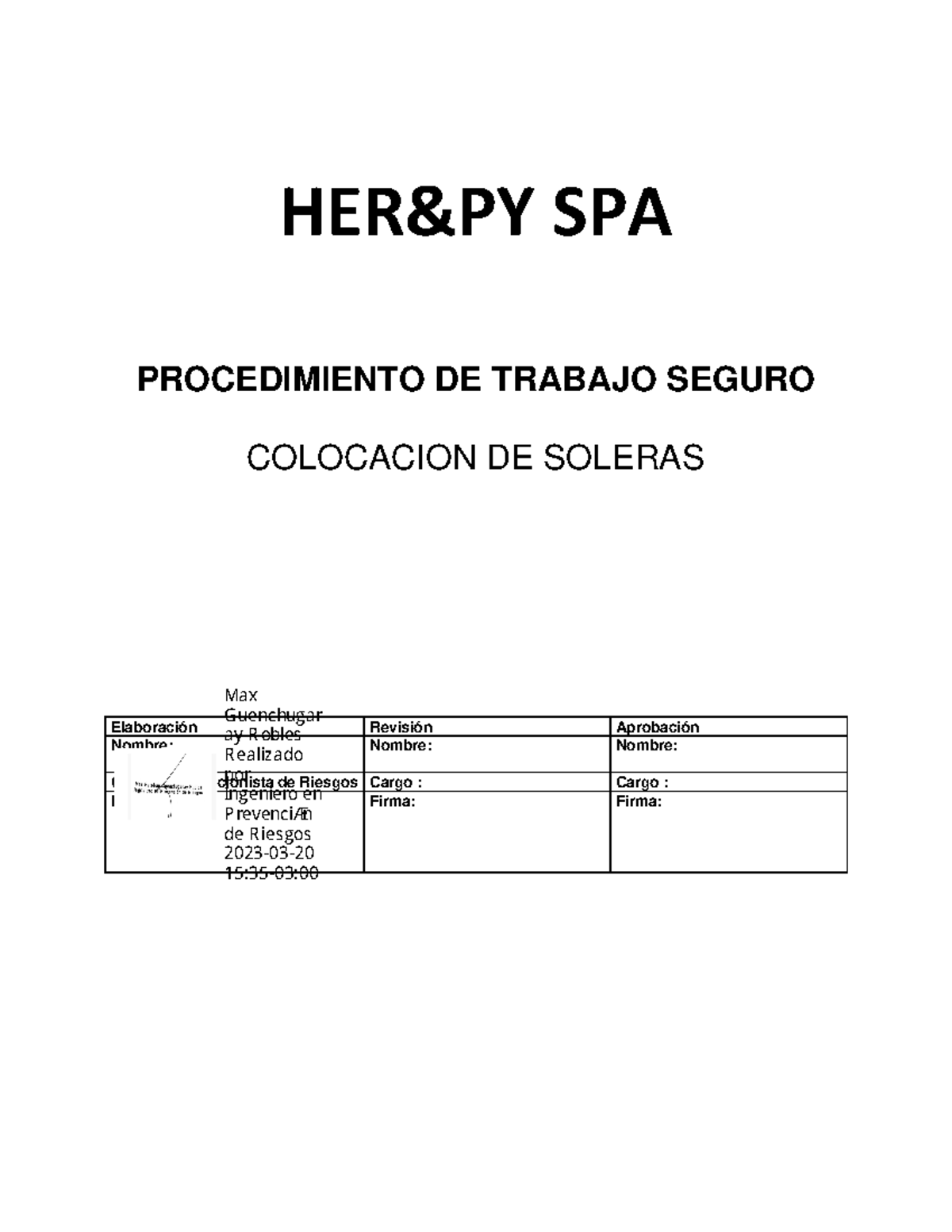 Procedimiento DE Trabajo Seguro PTS PARA LA ColocacióN DE Soleras - HER ...