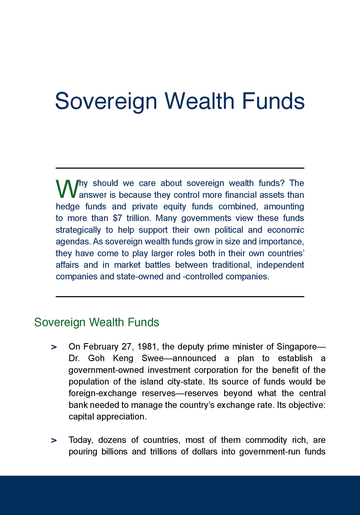 Sovereign Wealth Funds - Sovereign Wealth Funds W Hy Should We Care ...