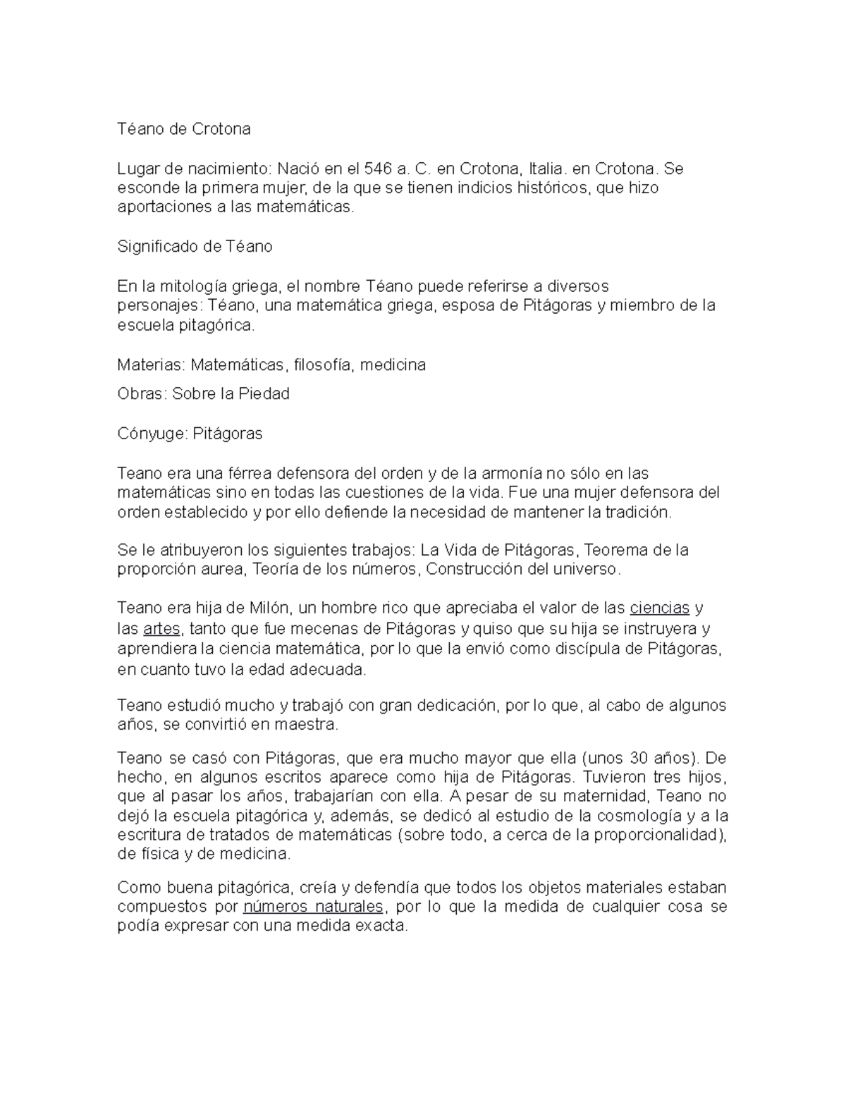 Téano de Crotona examne Téano de Crotona Lugar de nacimiento Nació