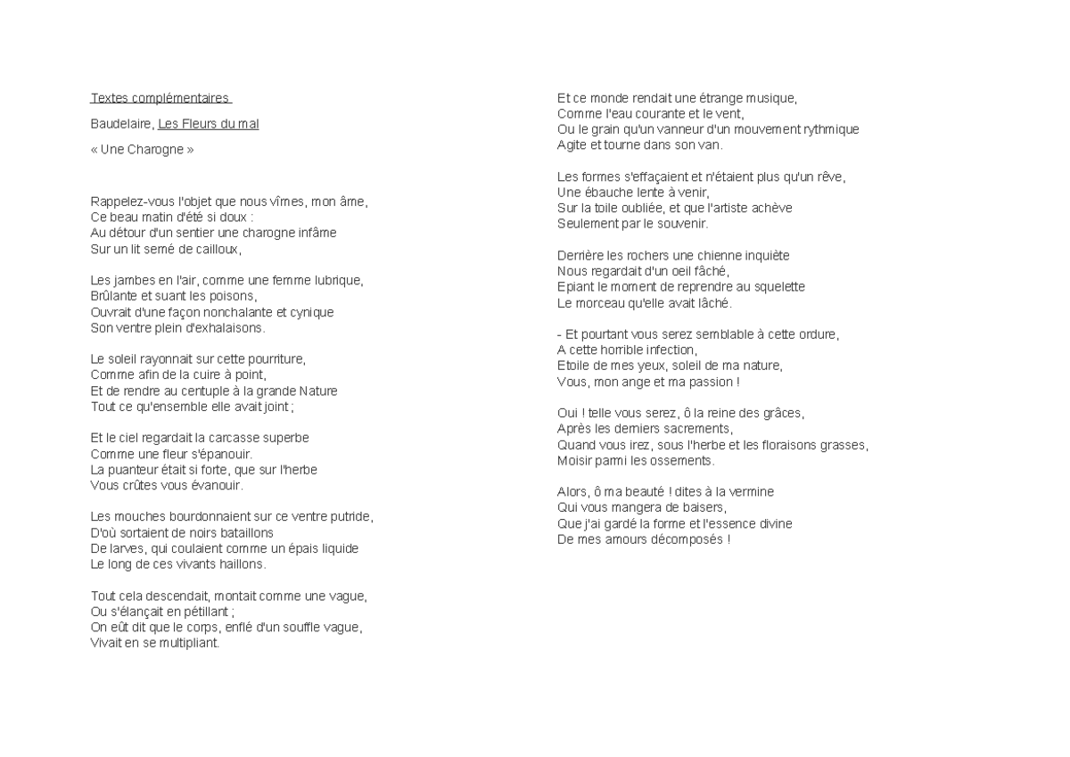 Textes complémentaires poésies 1 - Textes complémentaires Baudelaire ...