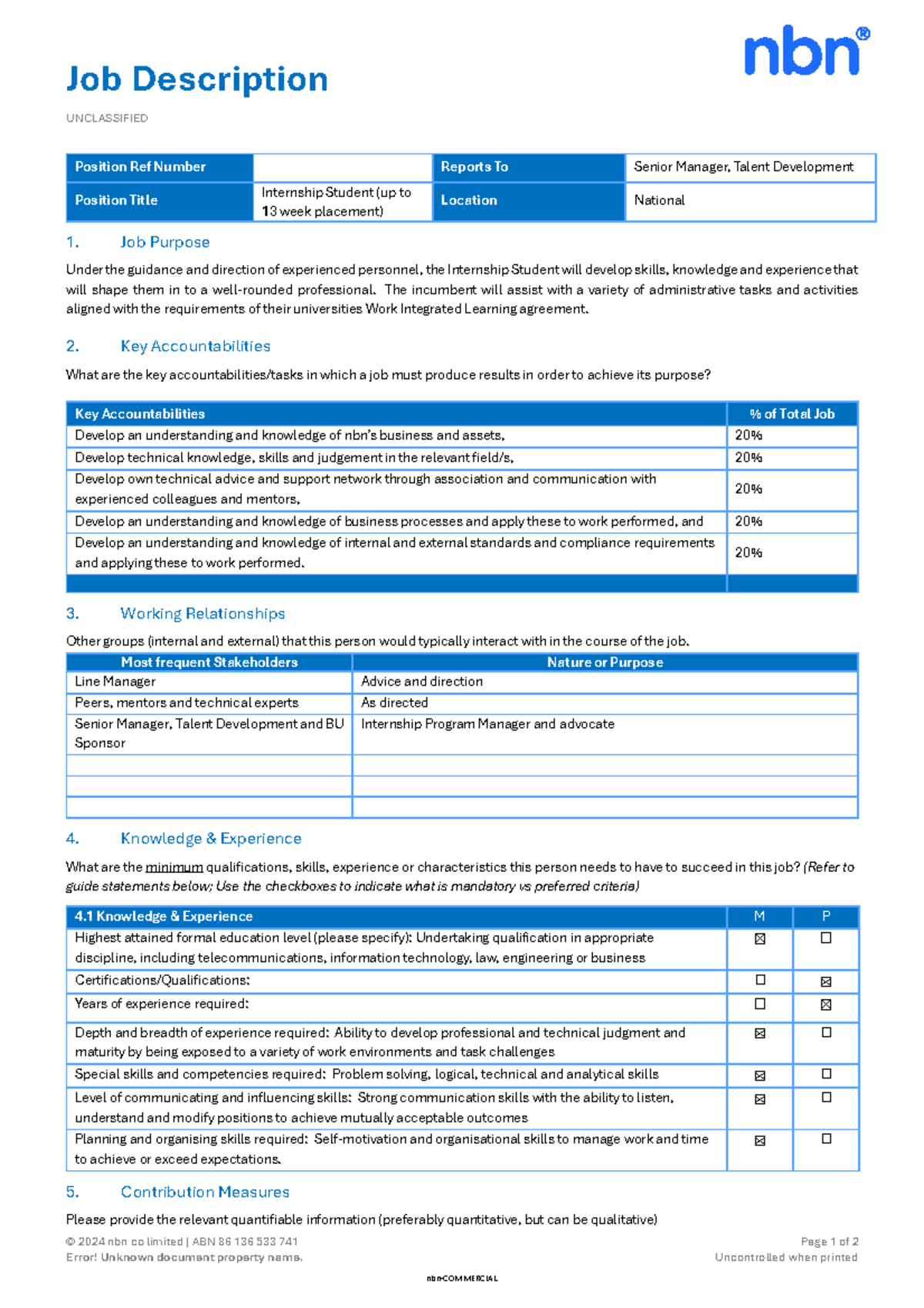 Nbn Job Description - Generic[ 47] - Job Description UNCLASSIFIED ...