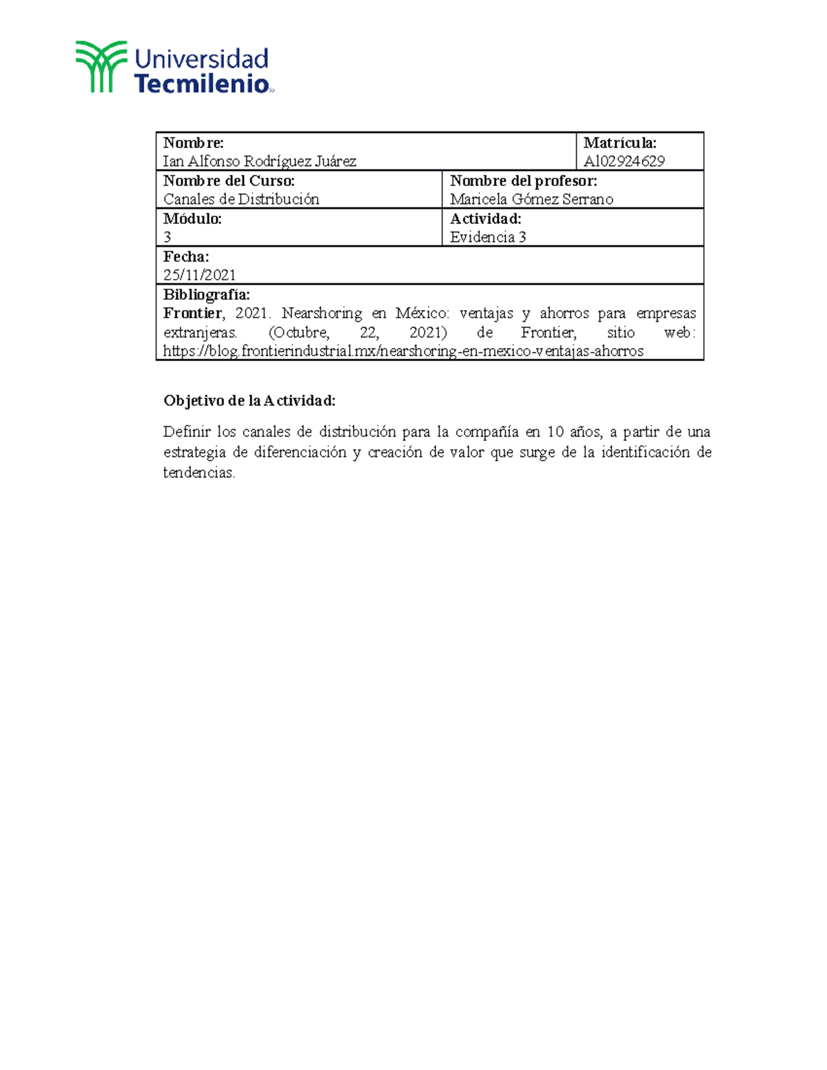 Evidencia final 3 Canales de Distribucion final final - Nombre: Ian ...