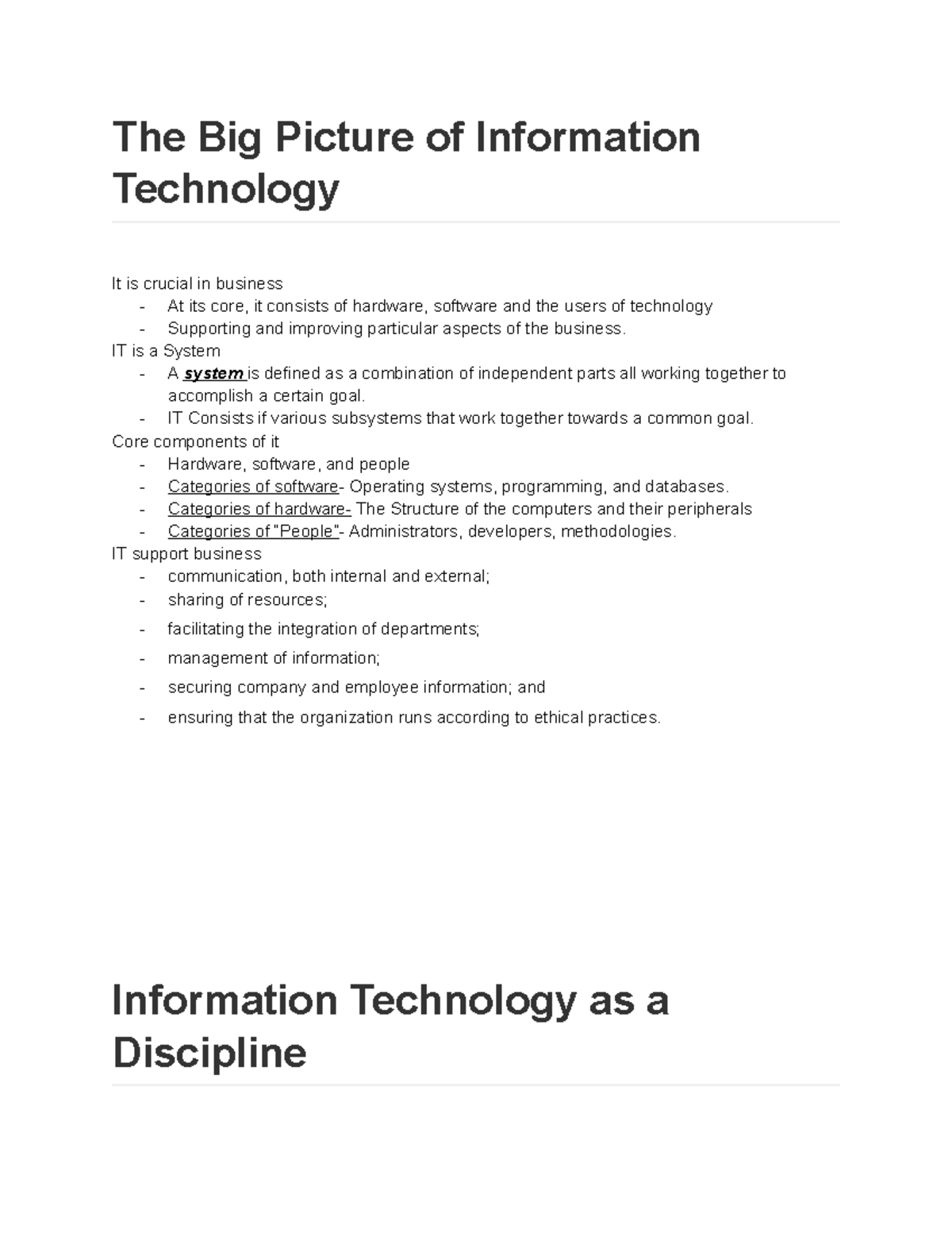 Intro to IT notes - Basically the abridged version of the early part of ...