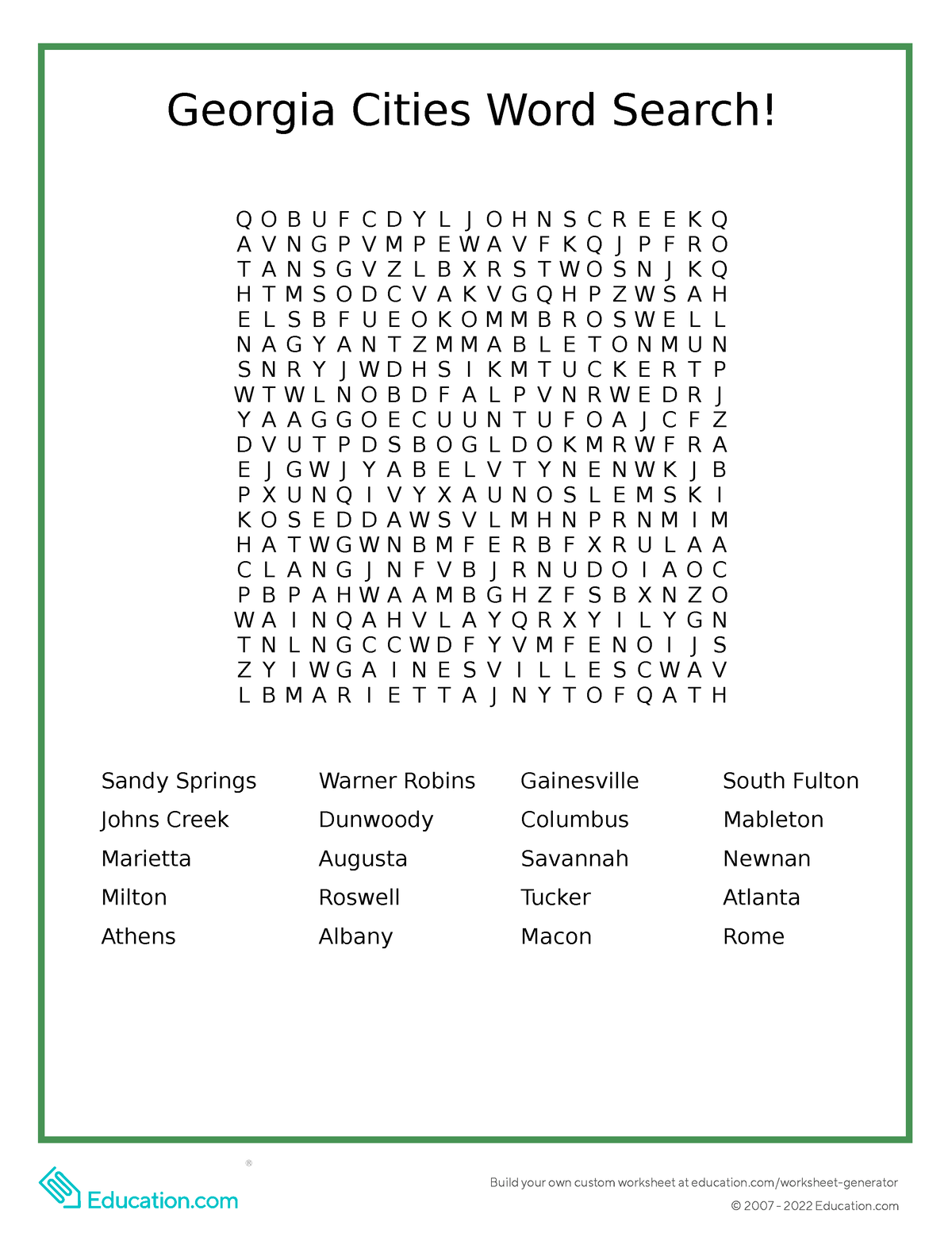 Georgia Cities Word Search 1 Build Your Own Custom Worksheet At   Thumb 1200 1564 