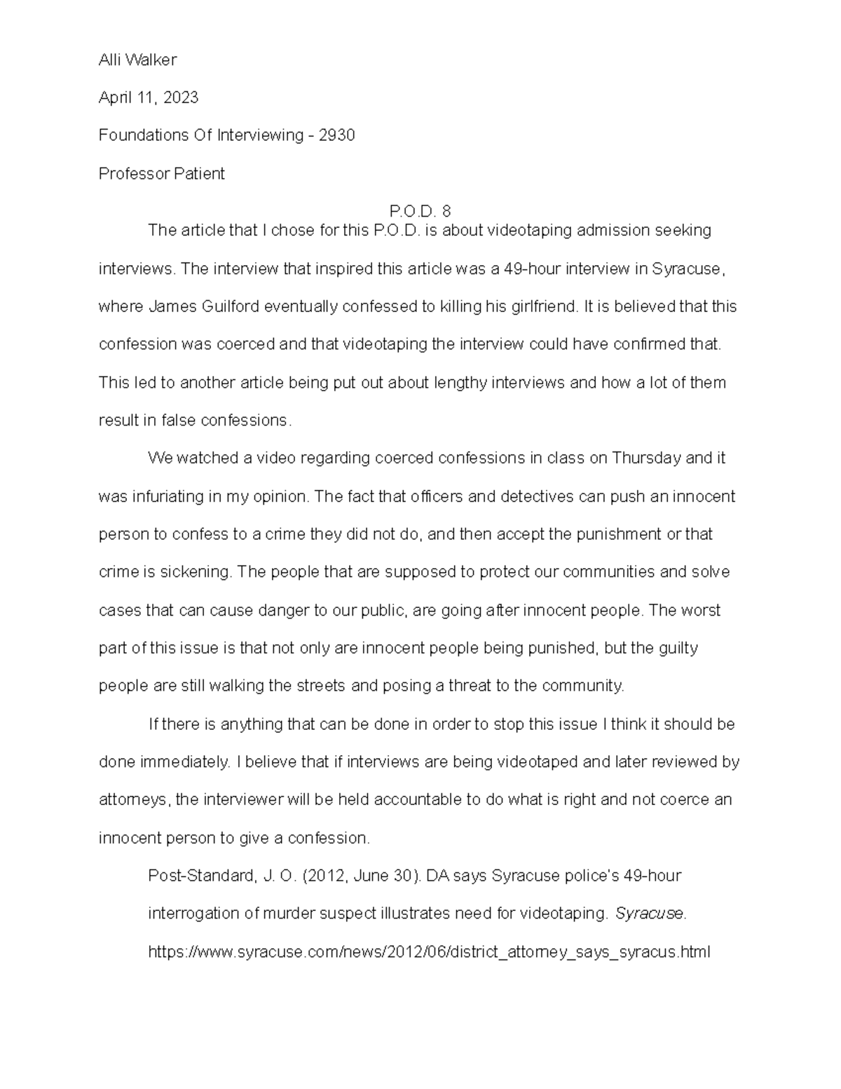 P O D 8 In One Page Summarize An Article Regarding Videotaping Long