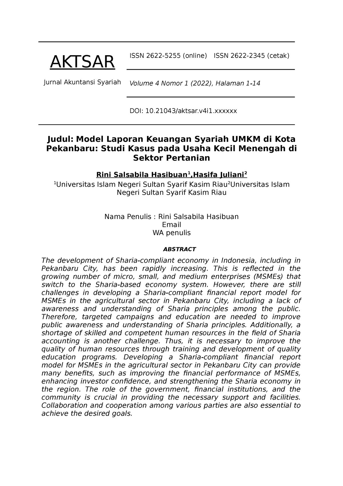 Jurnal Umkm - Dksnfosdniosfiahfias - AKTSAR Jurnal Akuntansi Syariah ...