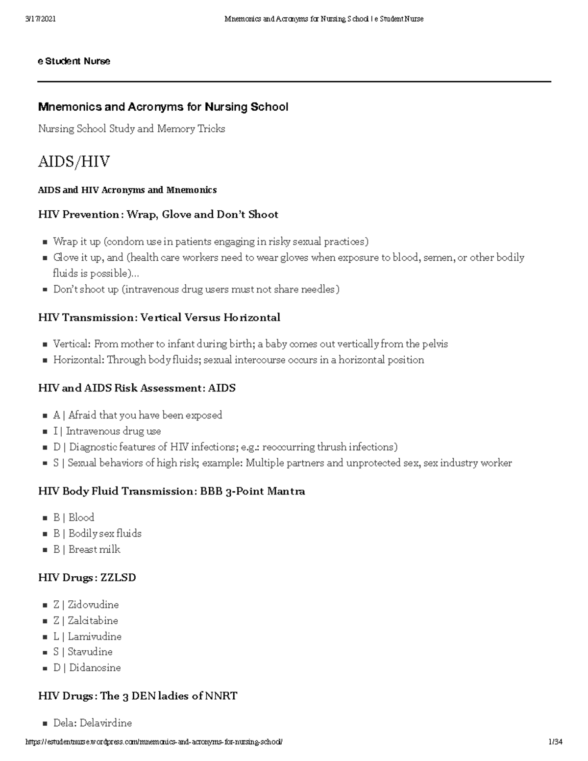 Mnemonics and Acronyms for Nursing School e Student Nurse Mnemonics