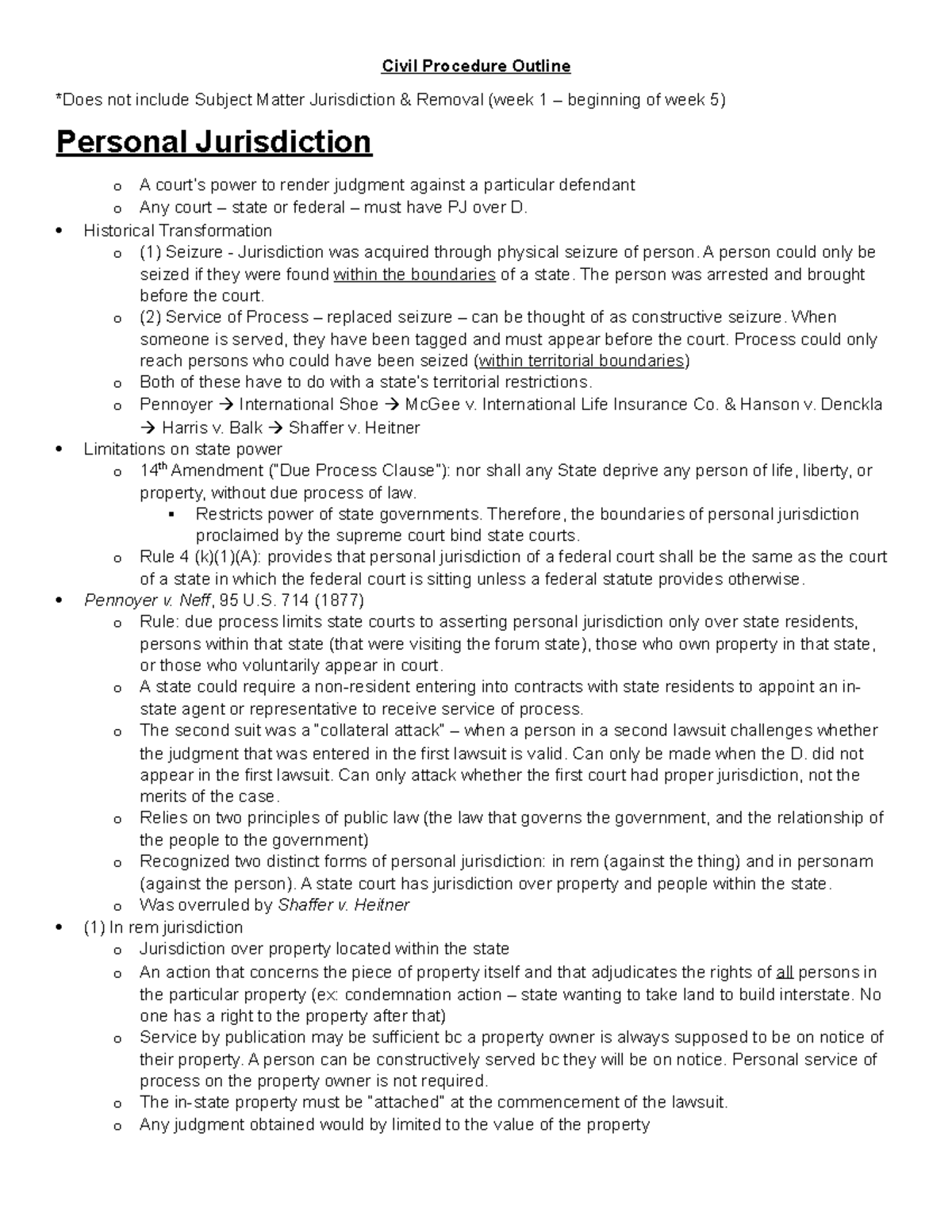 Civ. Pro. Outline - Personal Jurisdiction - Civil Procedure Outline ...