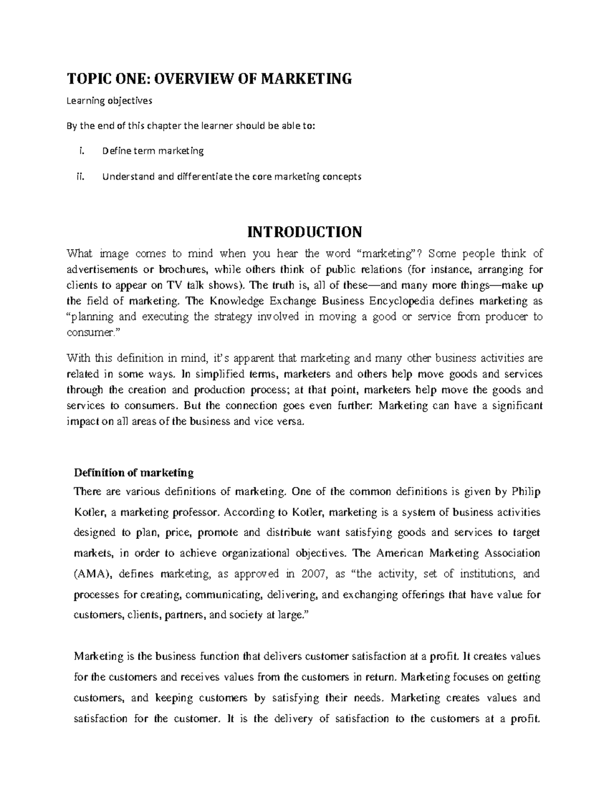 DBM1211+ Principles+OF+ Marketing+ Notes+ Final - TOPIC ONE: OVERVIEW ...