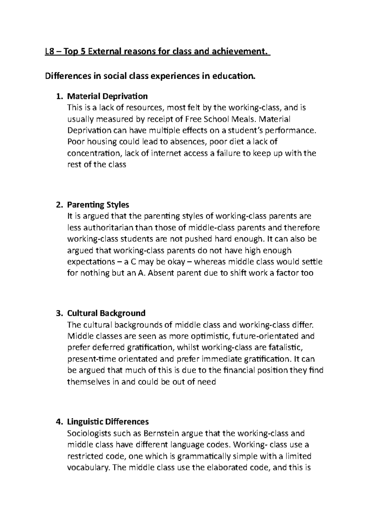 L8 – Top 5 External reasons for class and achievement - Differences in ...