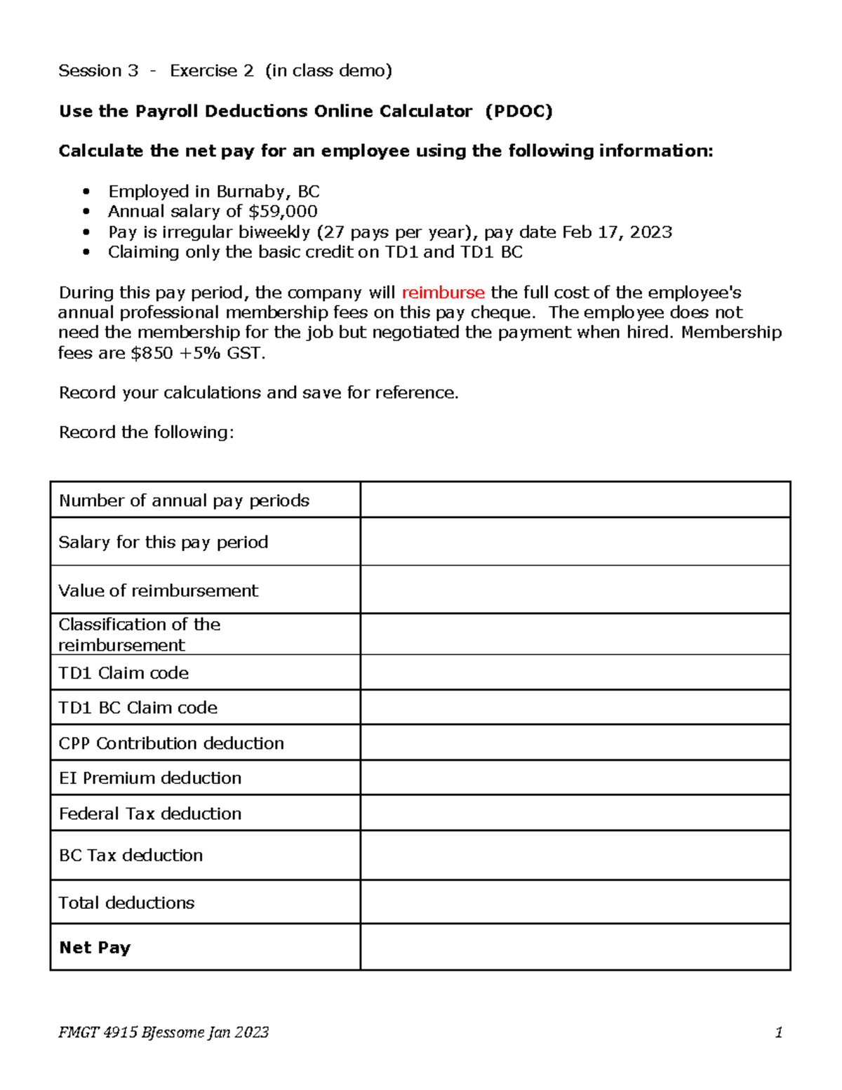 Session 3 Exercise 2 Taxable Reimbursement Session 3 Exercise 2