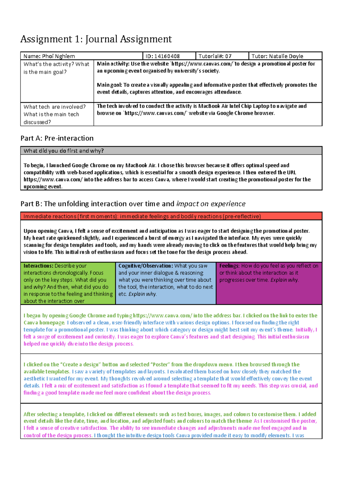 Assessment 1 Journal 1 - sample assignment - Assignment 1: Journal ...