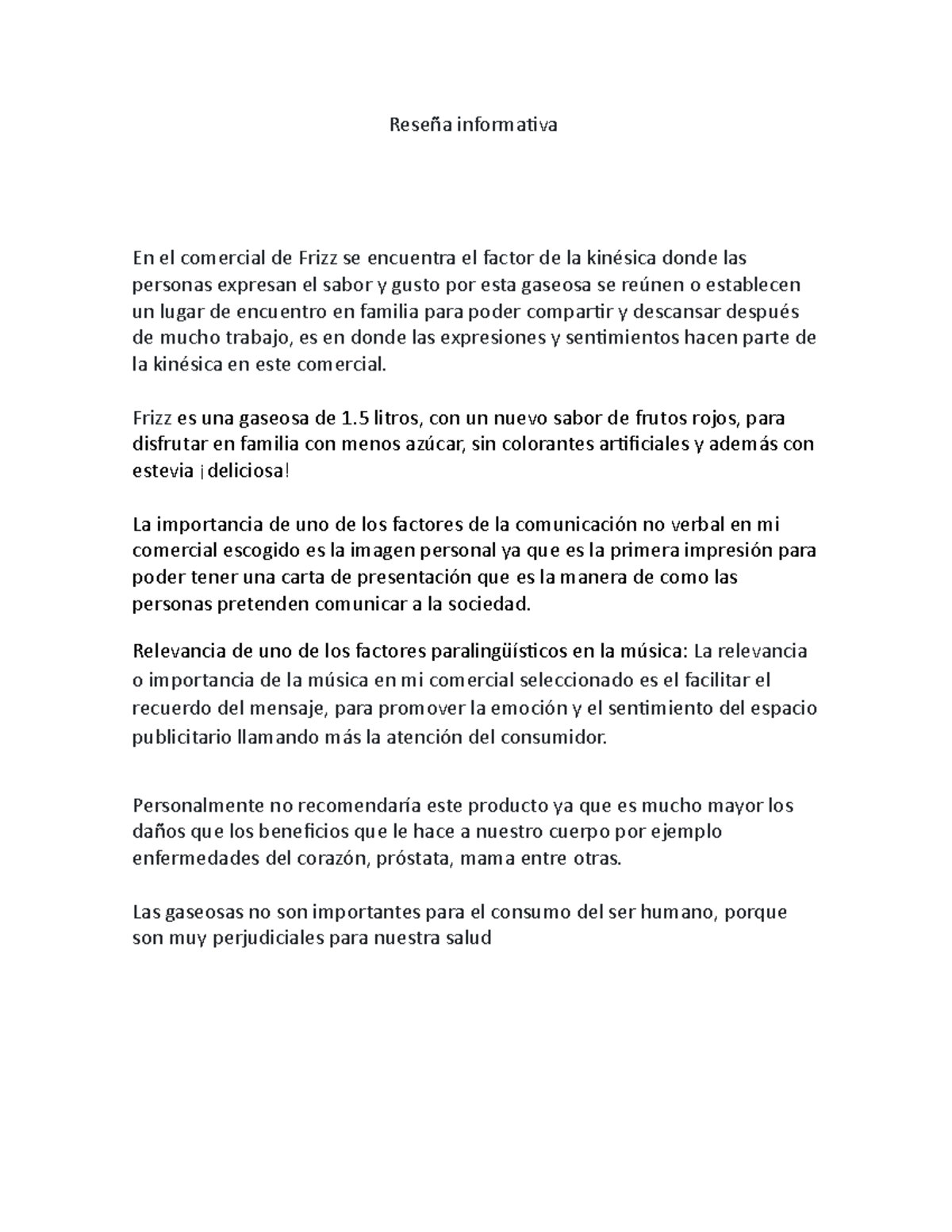Reseña informativa - Reseña informativa En el comercial de Frizz se ...