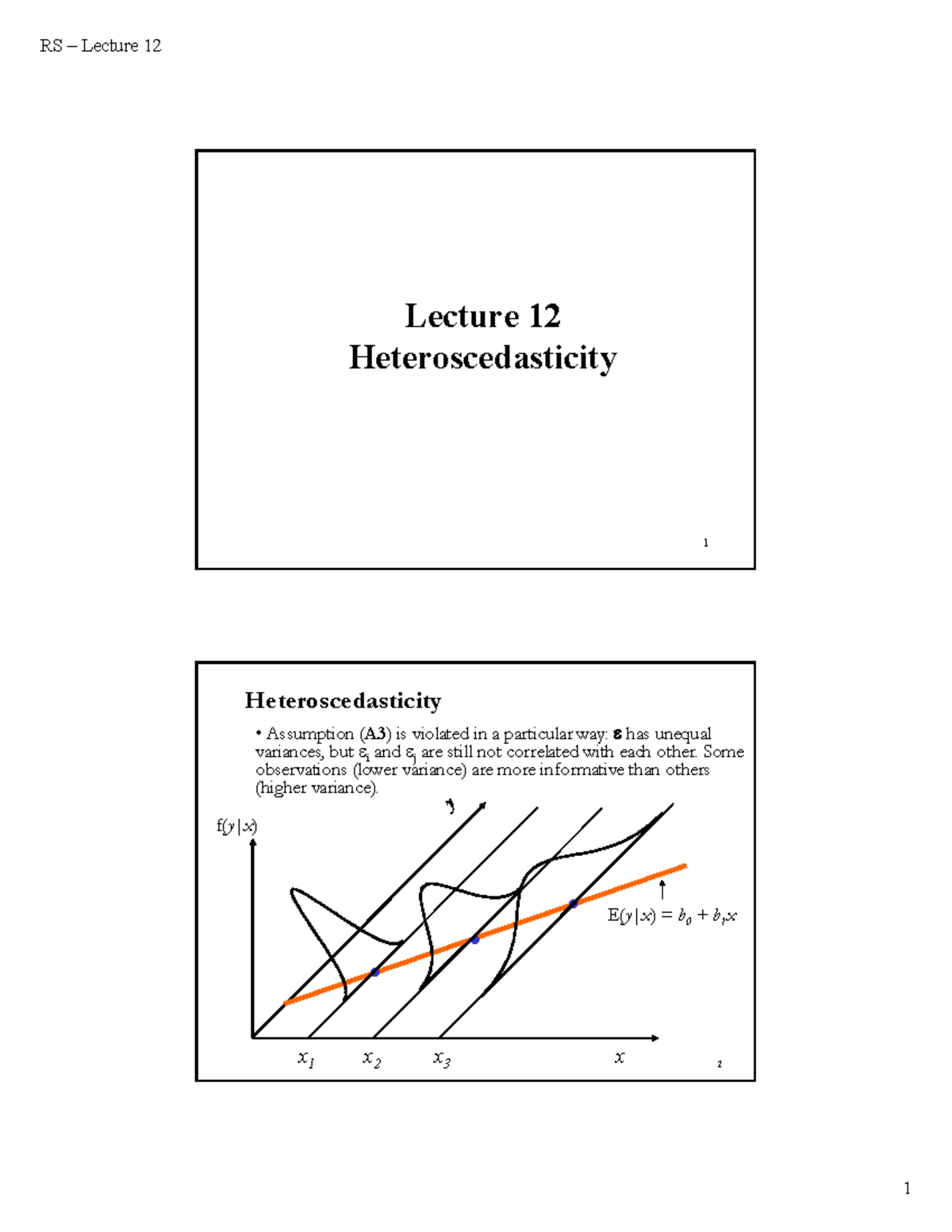 Ec1-12 - 1 Lecture 12 Heteroscedasticity 2 . X 1 X 2 X F(y|x) X 3 . . E ...